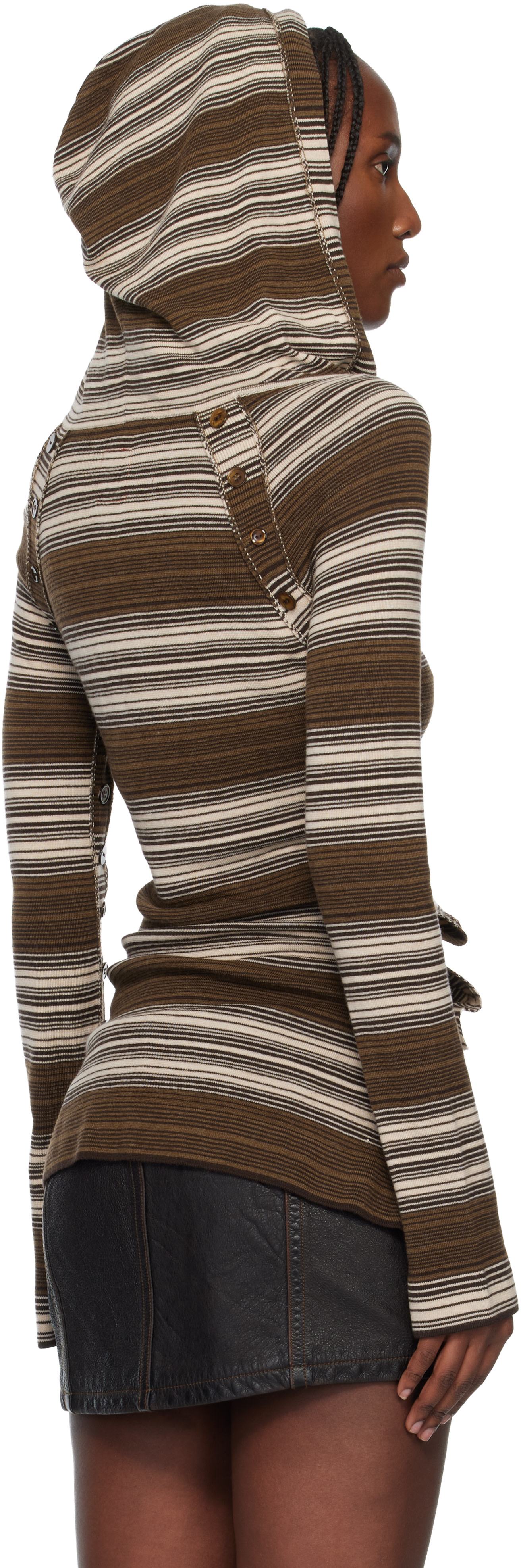 Miss Sixty - Pull à capuche brun à rayures édition KNWLS