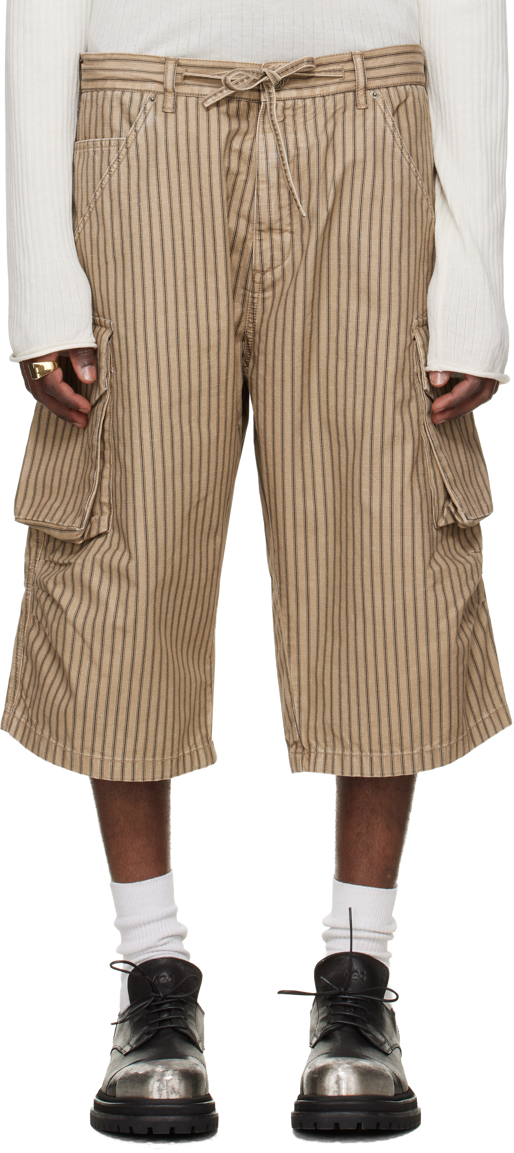 424 - Bermuda cargo beige à rayures