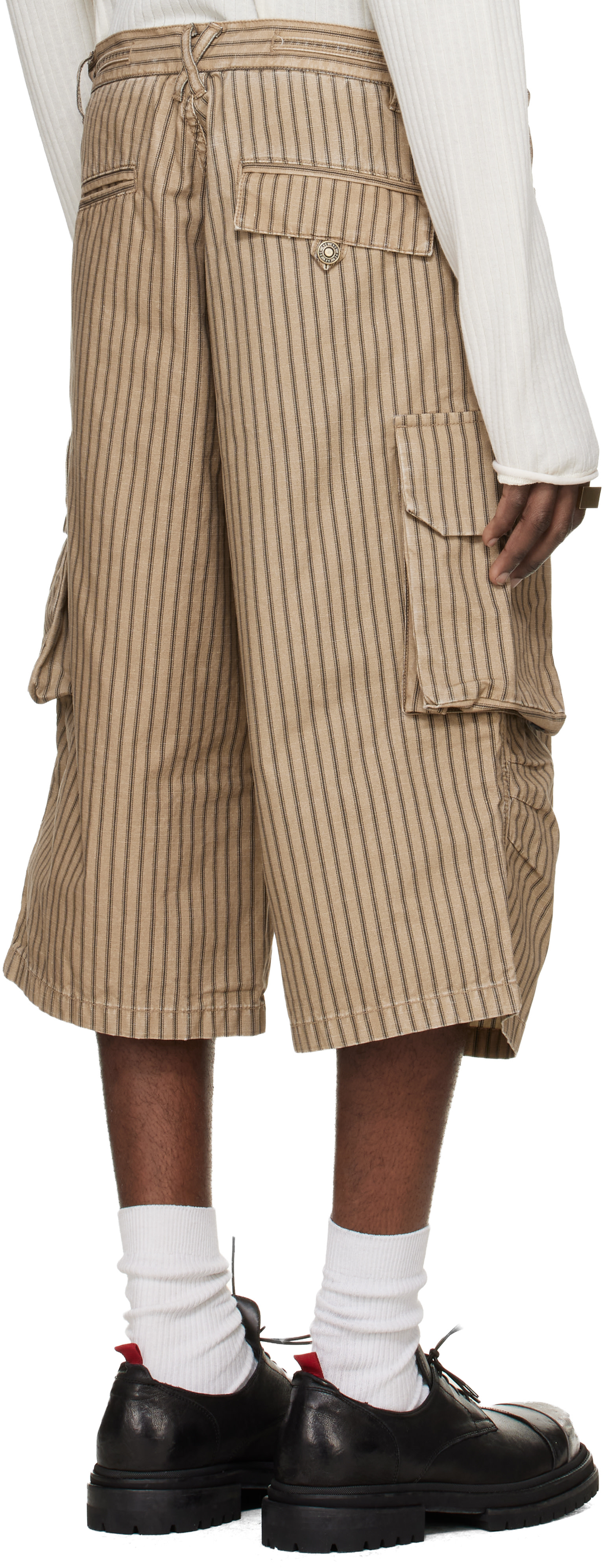 424 - Bermuda cargo beige à rayures