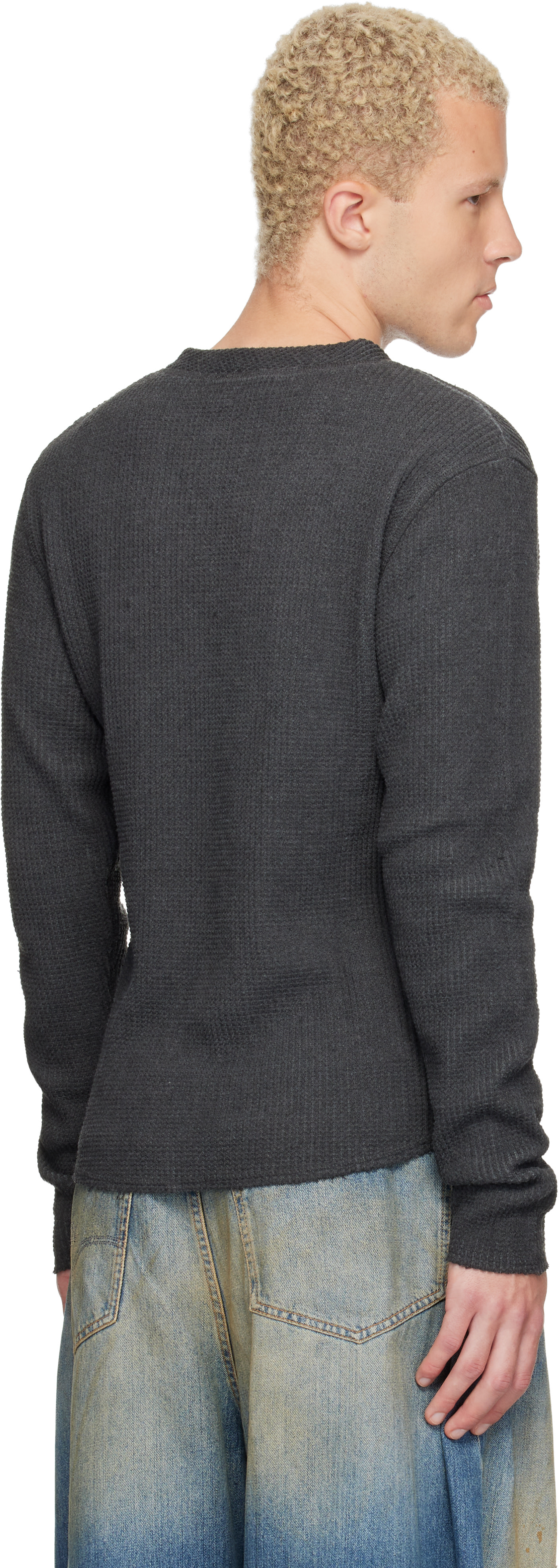 424: Black Long-Sleeve Thermal Jersey Henley | SSENSE