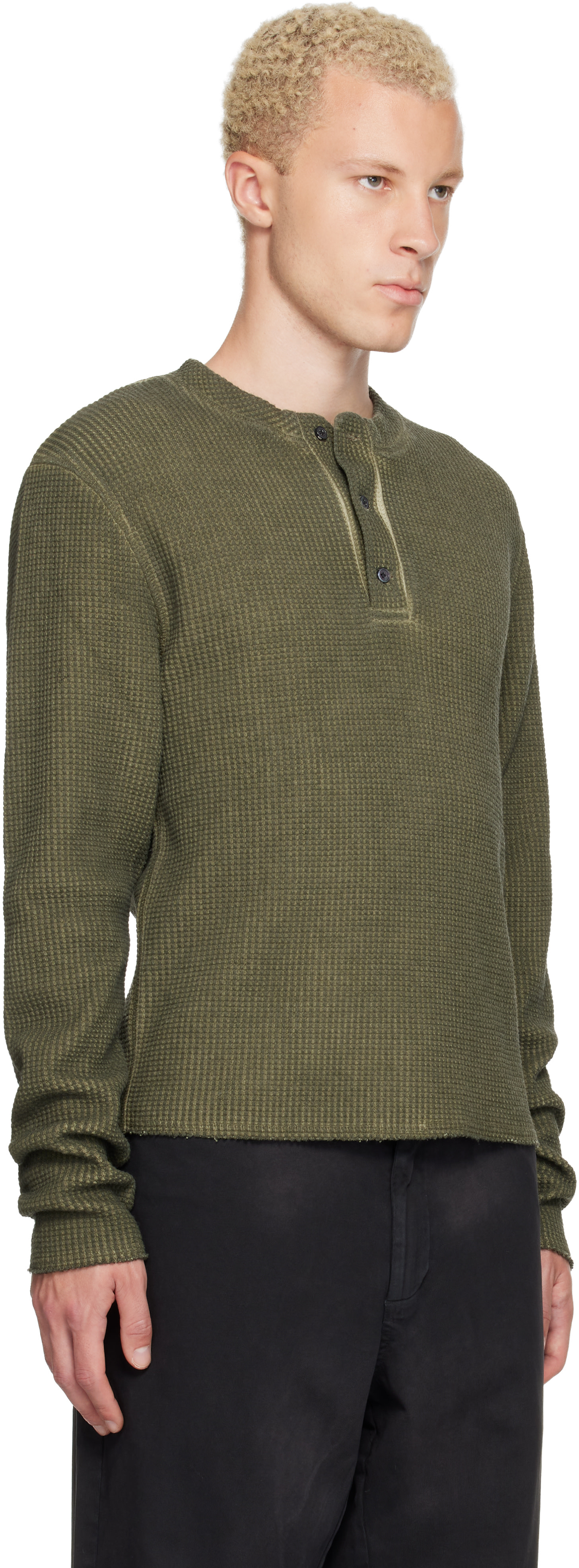 424: Khaki Long-Sleeve Thermal Jersey Henley | SSENSE