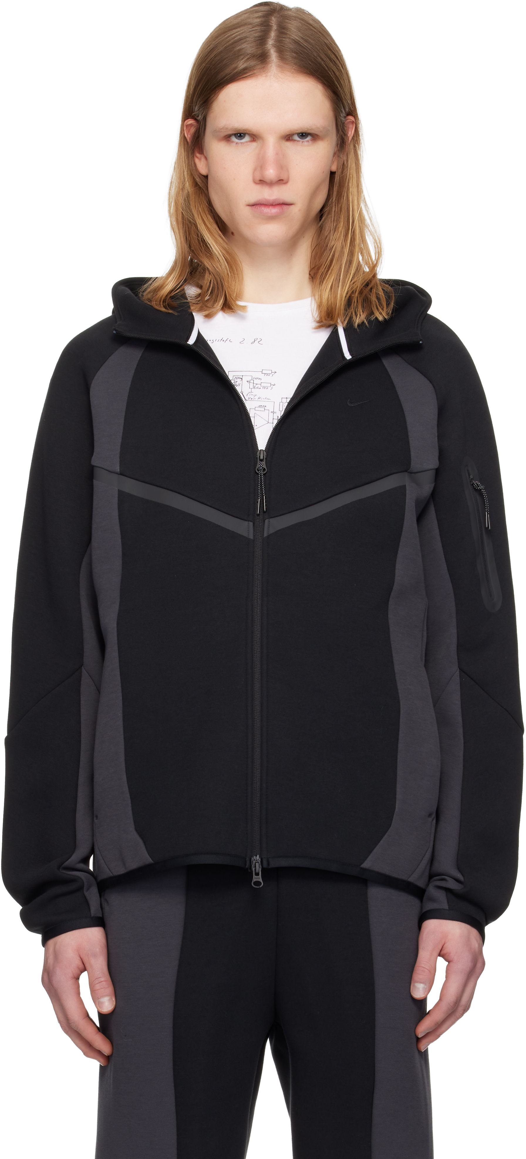 Nike - Pull à capuche Windrunner noir et gris en molleton technique à glissière