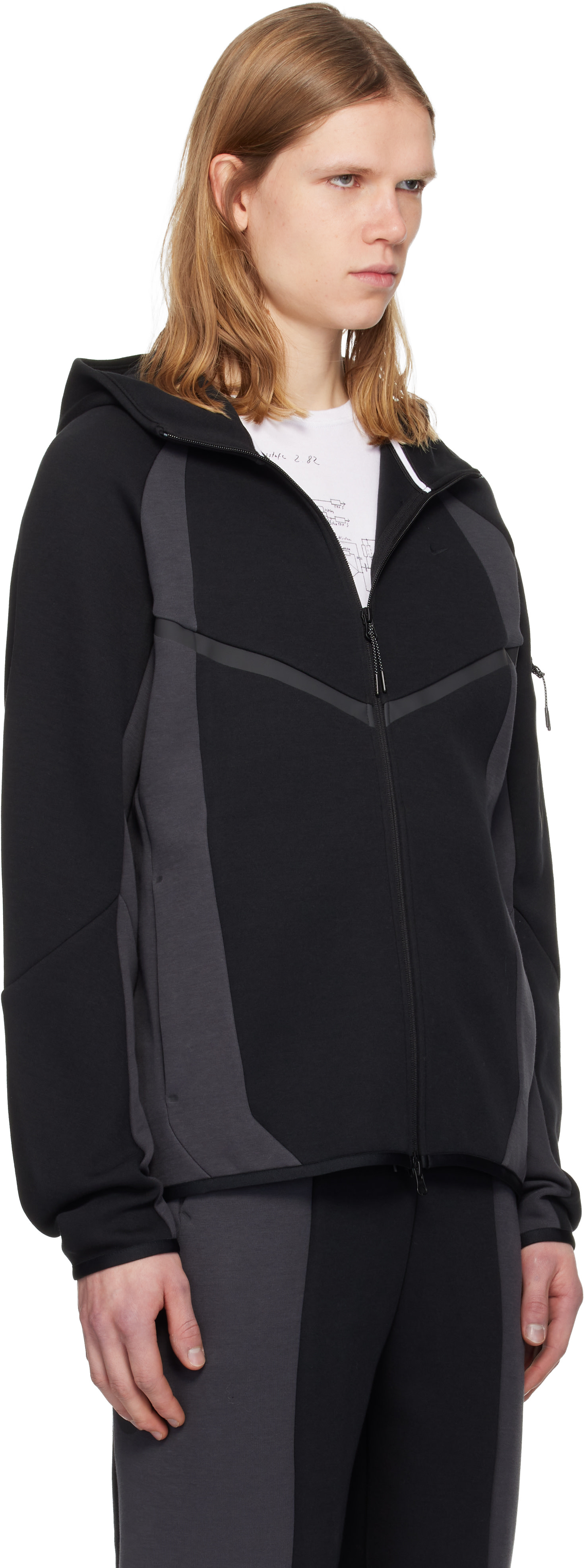Nike - Pull à capuche Windrunner noir et gris en molleton technique à glissière