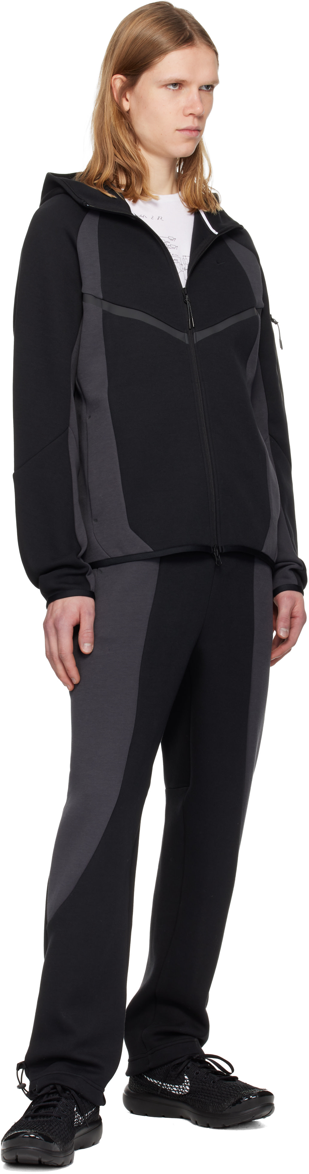 Nike - Pull à capuche Windrunner noir et gris en molleton technique à glissière
