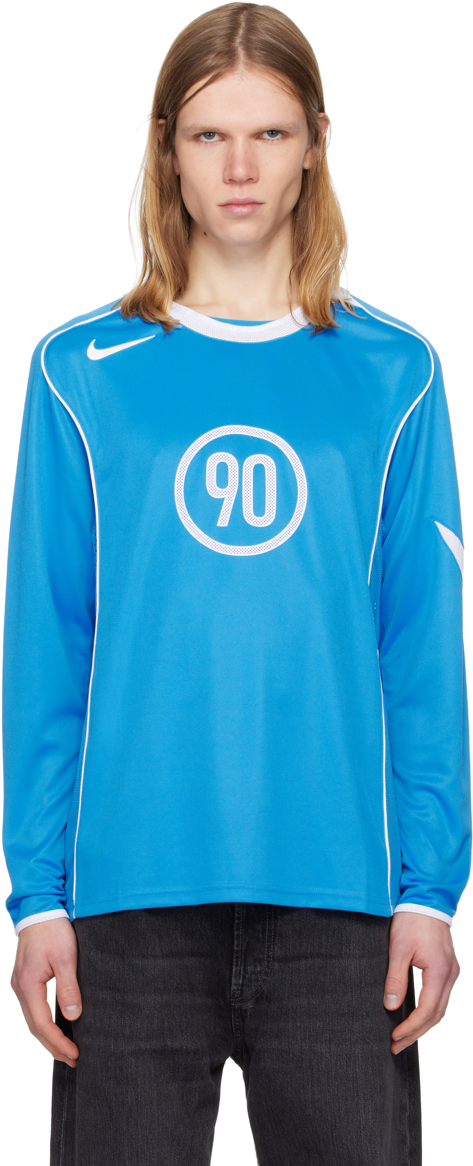 Nike DRI-FIT ナダルモデル　青 ゲームシャツ Nike: Blue Total 90 Dri-FIT Long-Sleeve Football Jersey | SSENSE