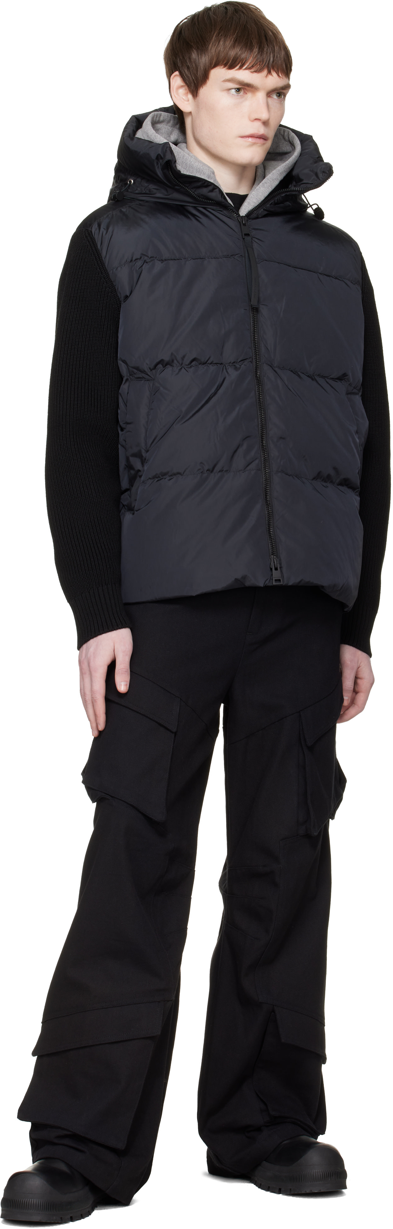 Canada Goose: Black HyBridge Grove Knit Hoodie Down Jacket