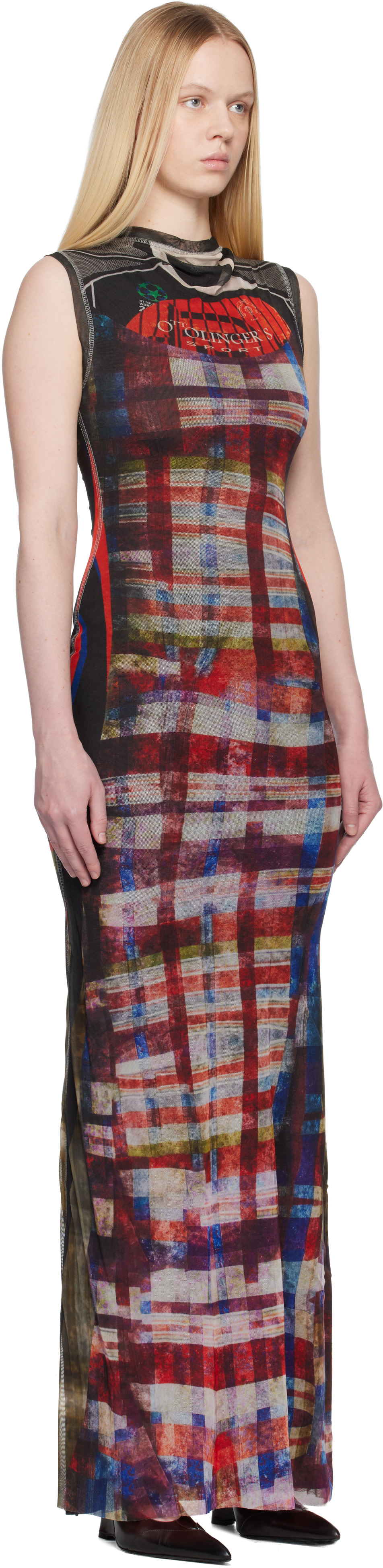 Ottolinger: Red & Black Mesh Maxi Dress