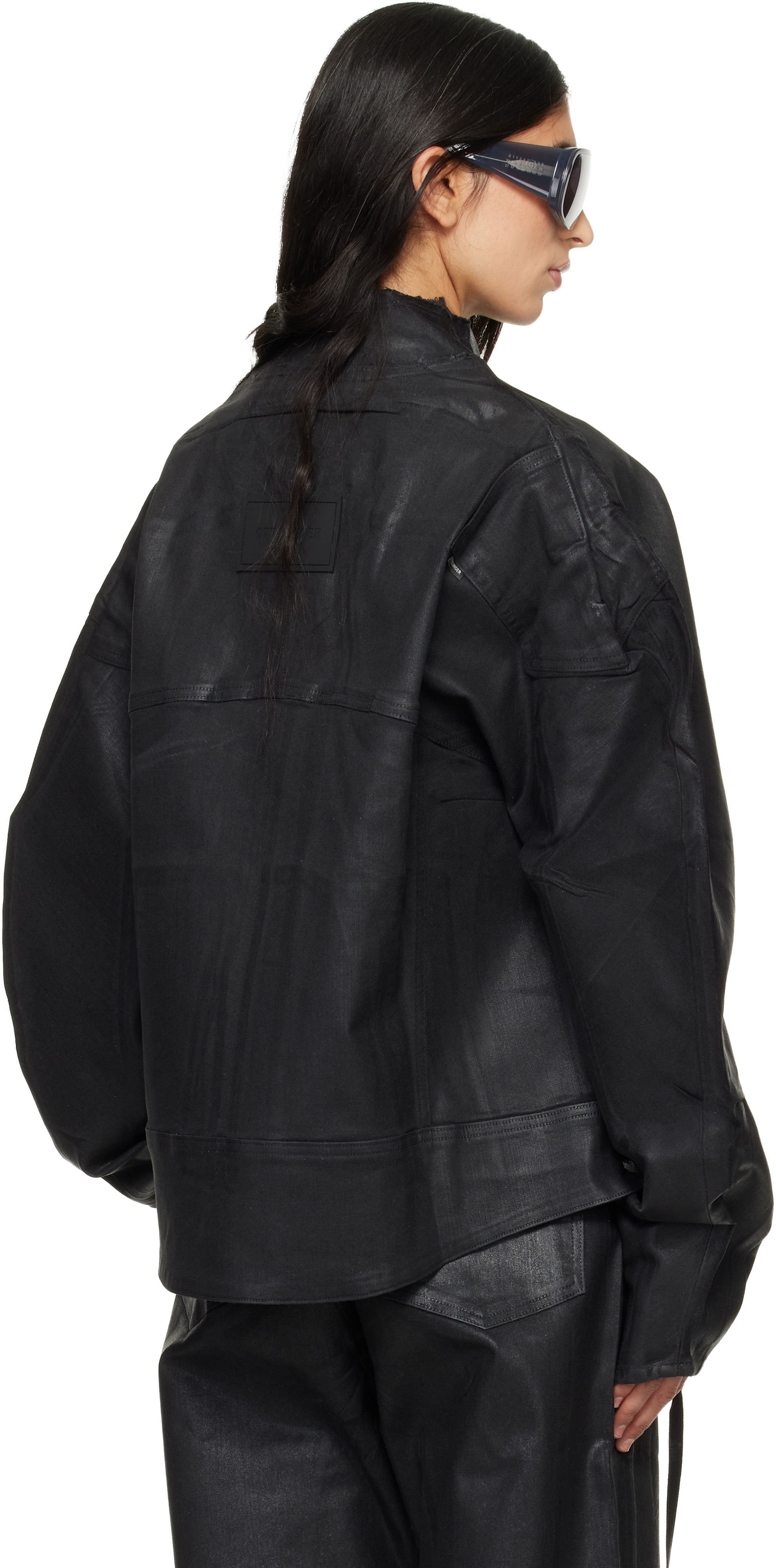 Ottolinger: Black Glazed Denim Zip Jacket | SSENSE