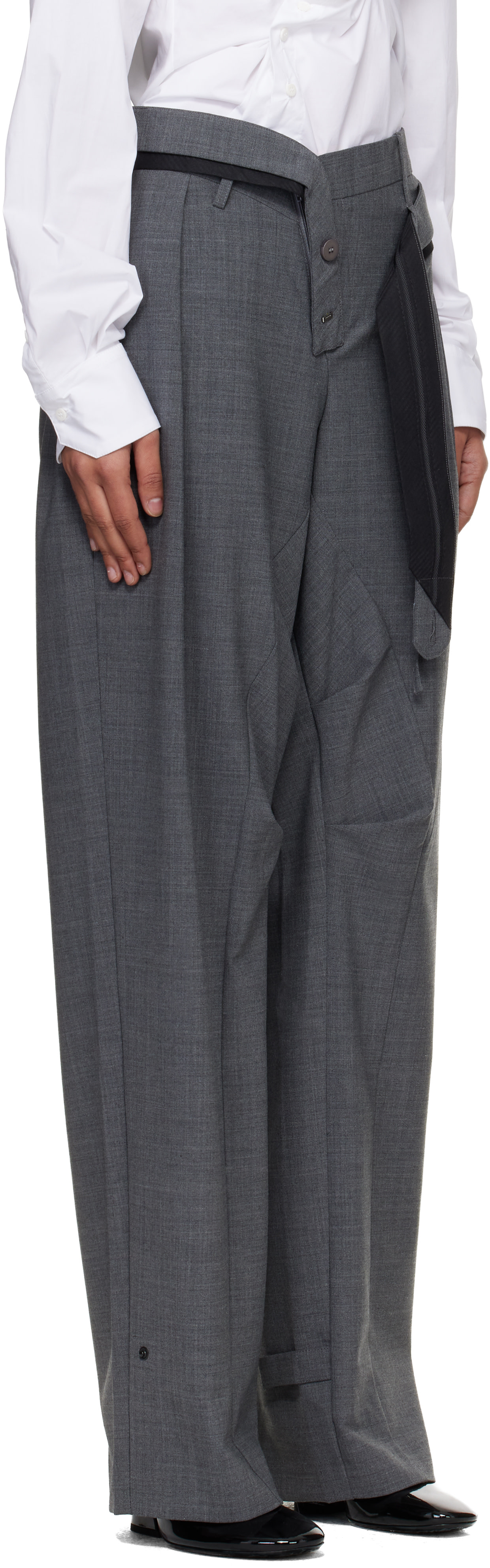 Ottolinger - Pantalon de complet ample gris à sangles
