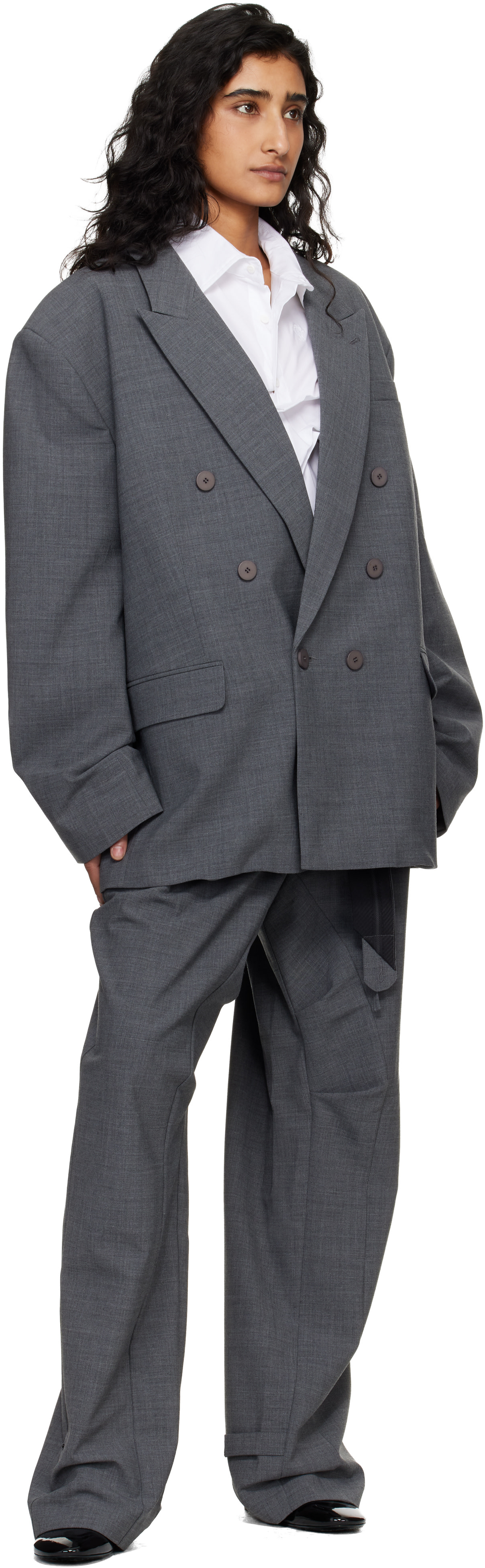 Ottolinger - Pantalon de complet ample gris à sangles