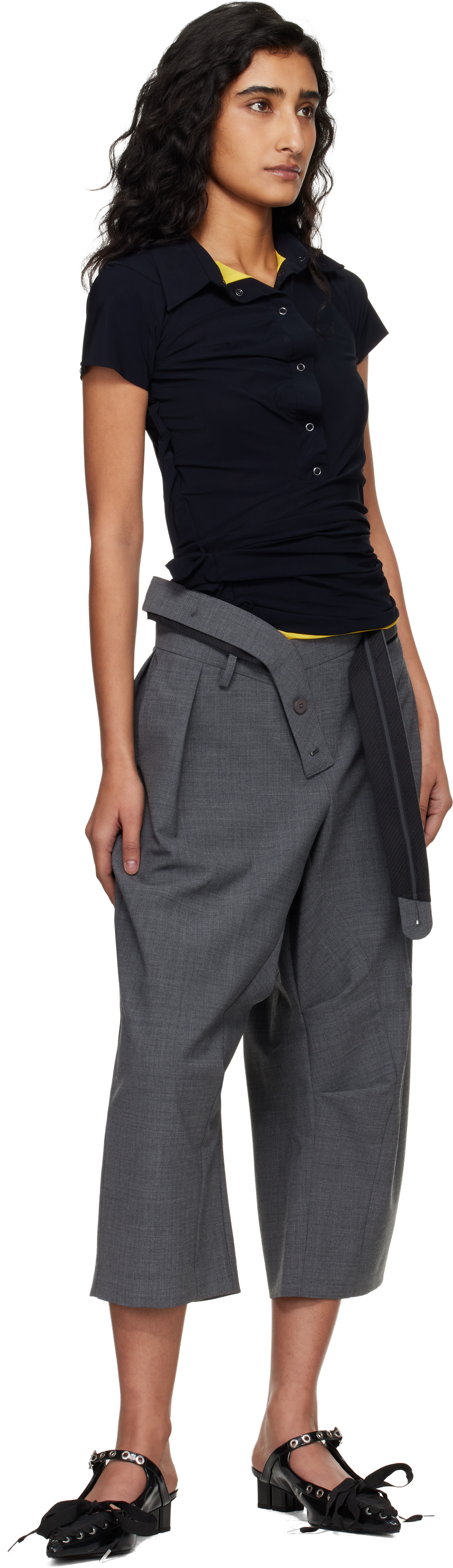 Ottolinger - Short de tailleur ample gris à sangle
