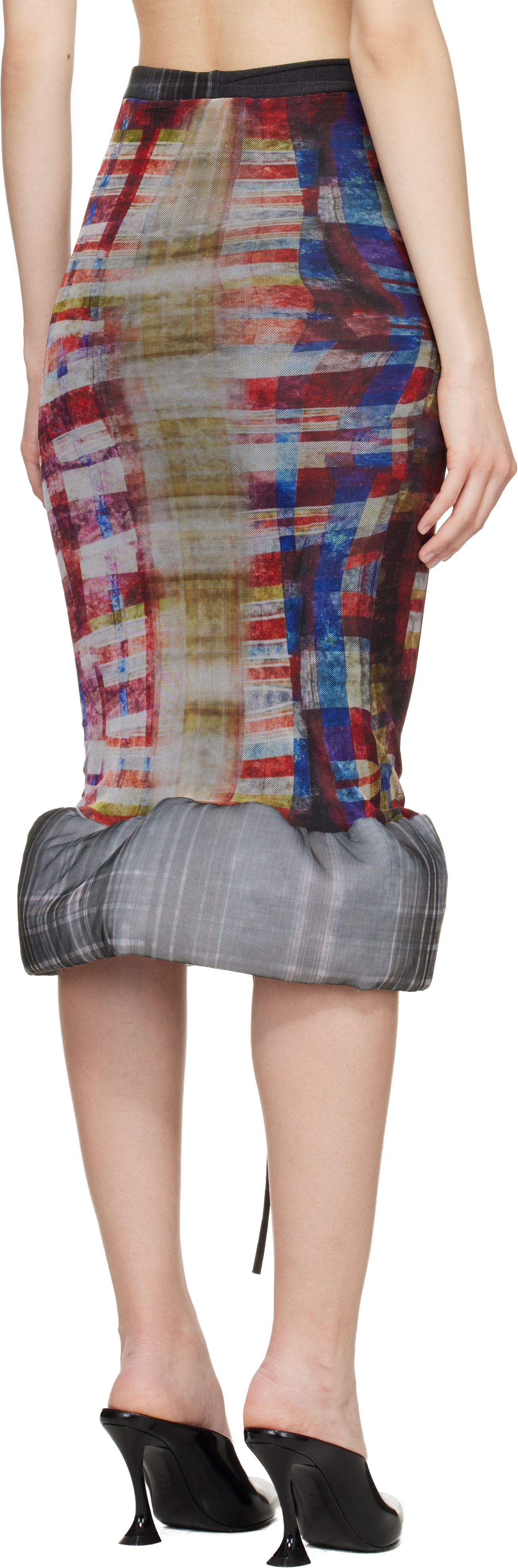 Ottolinger: Red & Gray Mesh Padded Midi Skirt | SSENSE