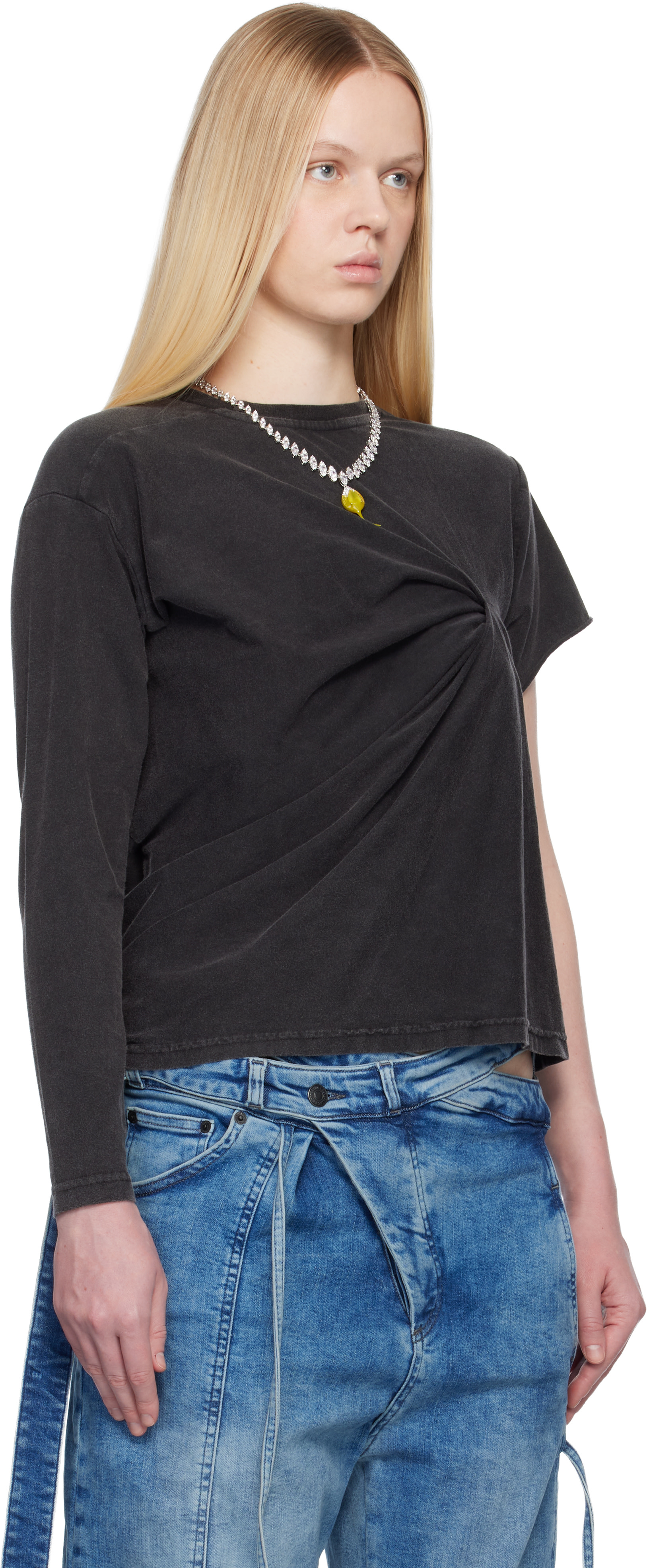 OTTOLINGER シアートップス Ottolinger: Black Shifted Sleeve Top | SSENSE