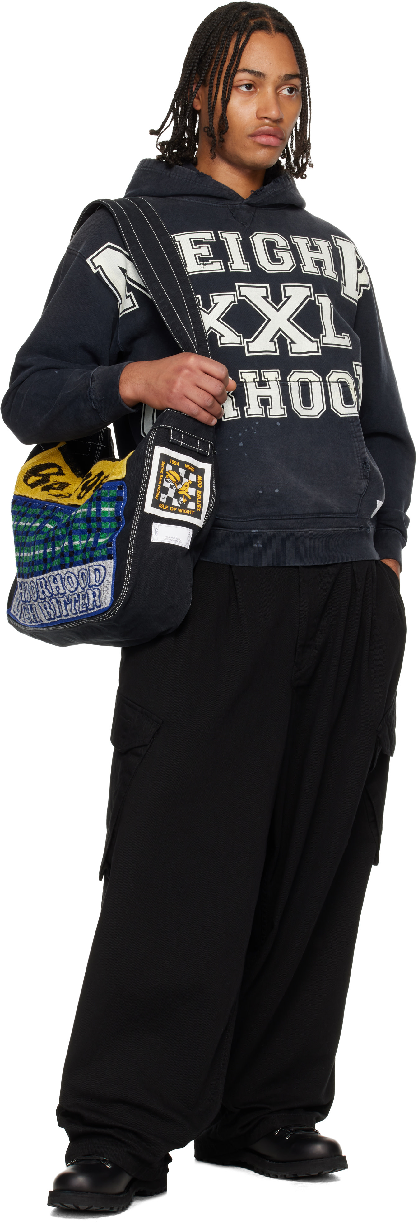Neighborhood: Black Newspaper Mod Bag | SSENSE New Zealand