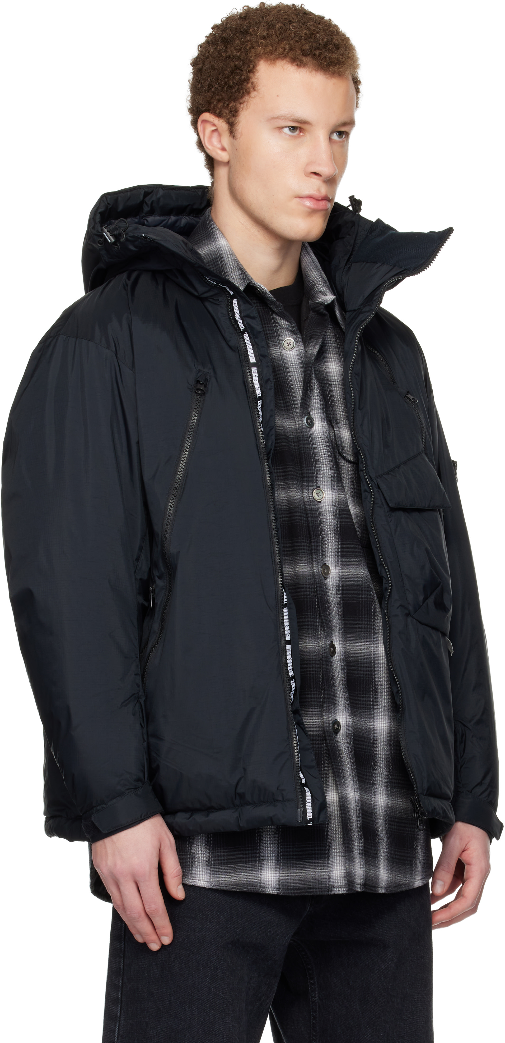 Neighborhood: Black Nanga Edition Offset Zip Down Jacket | SSENSE