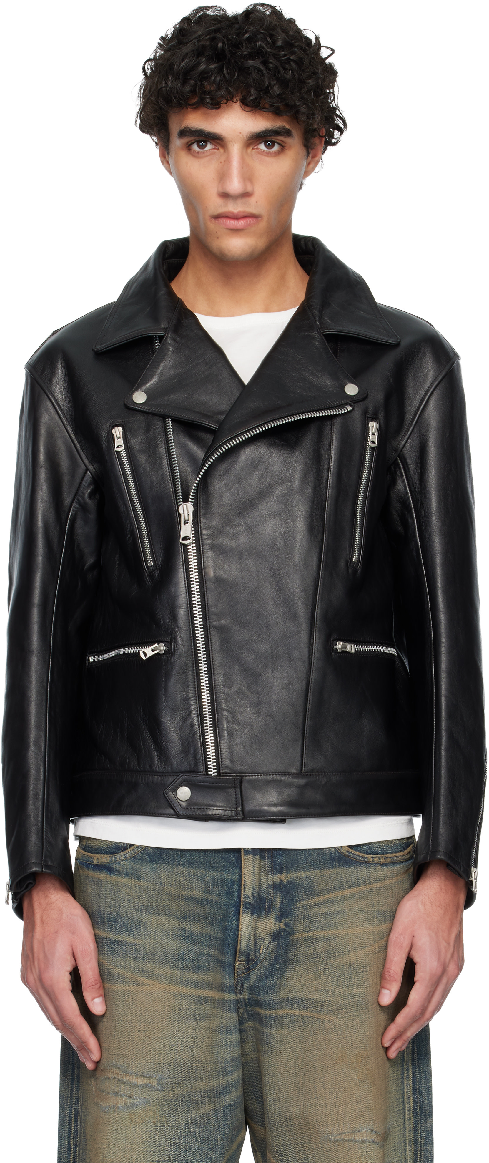 Neighborhood: Black Leather Riders Jacket | SSENSE Germany