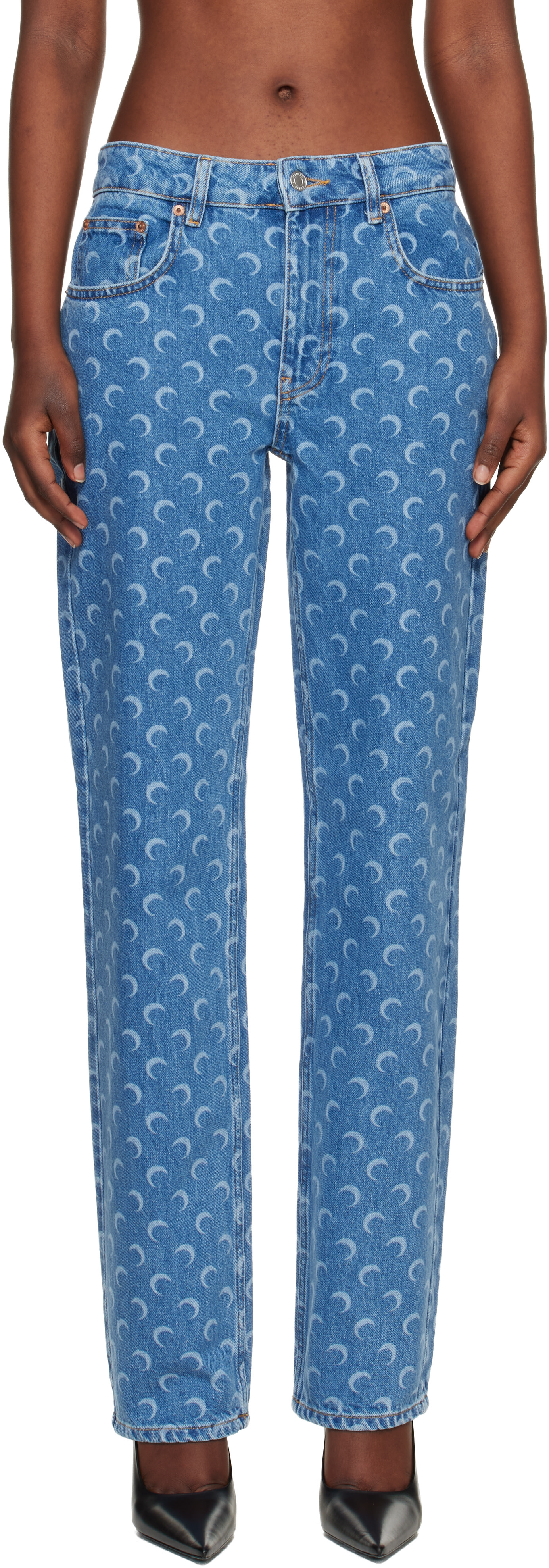 Marine Serre: Blue Moon Laser Straight Jeans | SSENSE