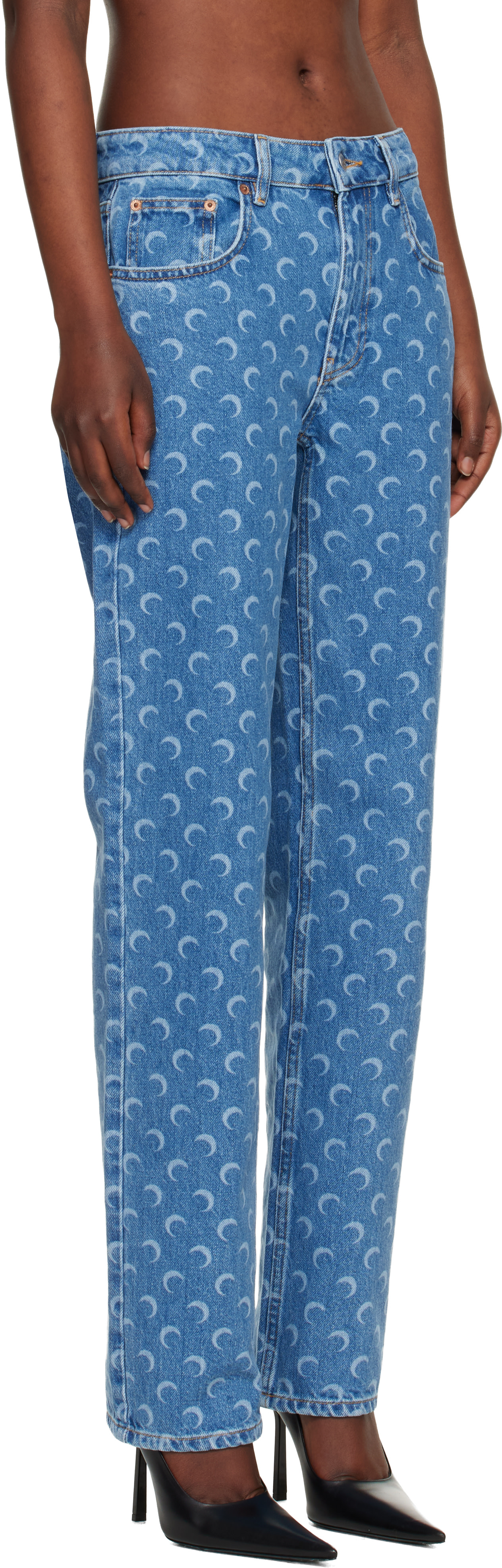 Marine Serre: Blue Moon Laser Straight Jeans | SSENSE