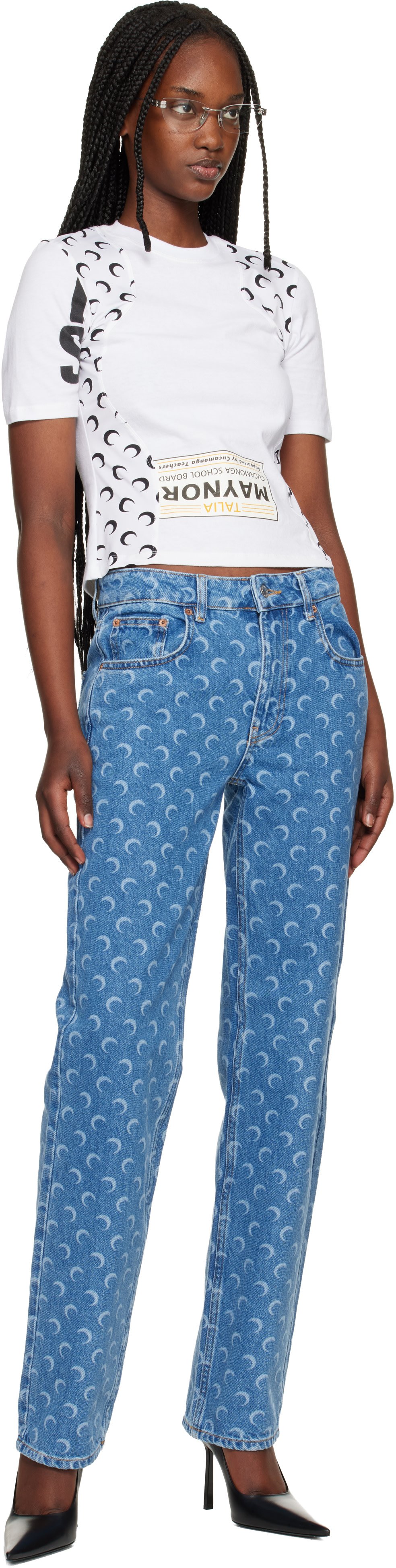 Marine Serre: Blue Moon Laser Straight Jeans | SSENSE