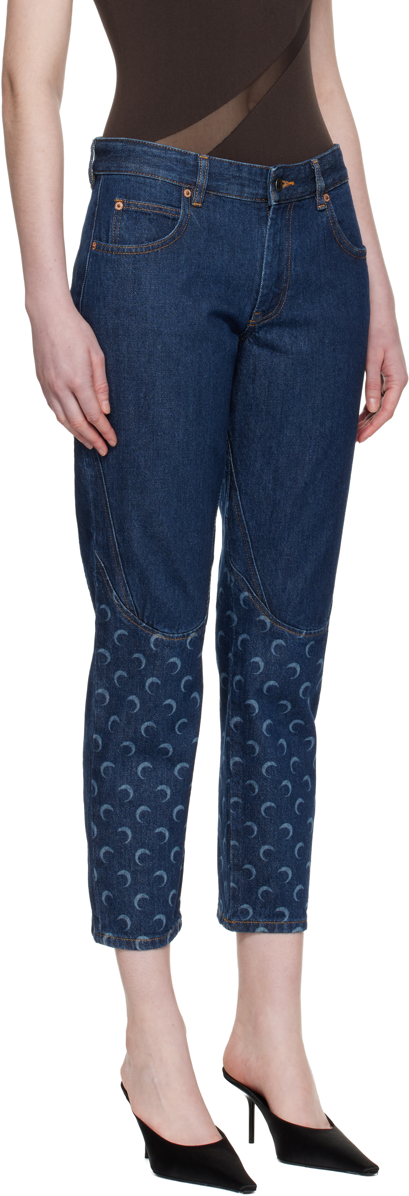 MARINE SERRE シースルー Marine Serre: Blue Slim Fit Denim Jeans | SSENSE