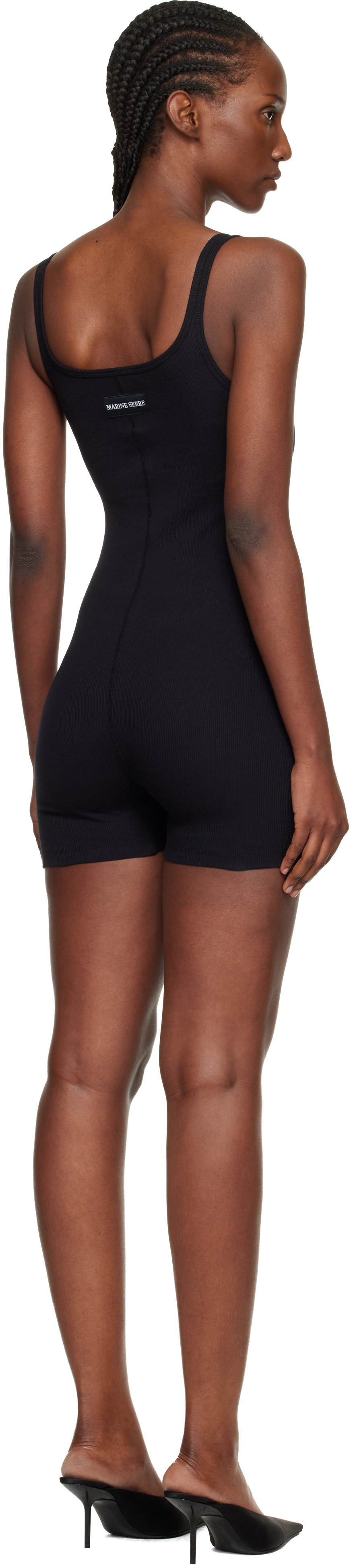 Marine Serre: Black Moon Logo Ribbed Jersey Short Jumpsuit | SSENSE