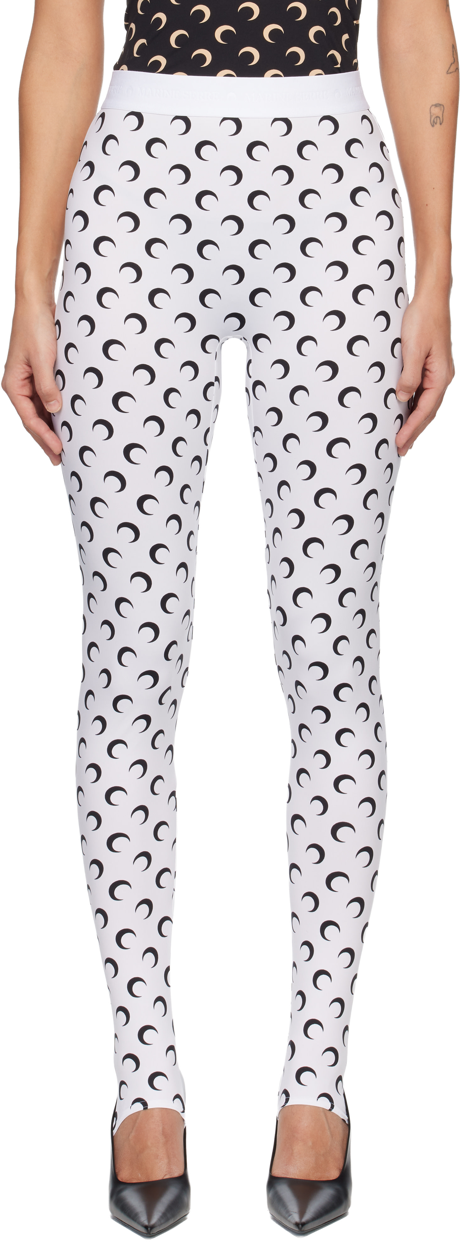 Marine Serre: White Recycled Moon Jersey Stirrup Leggings | SSENSE