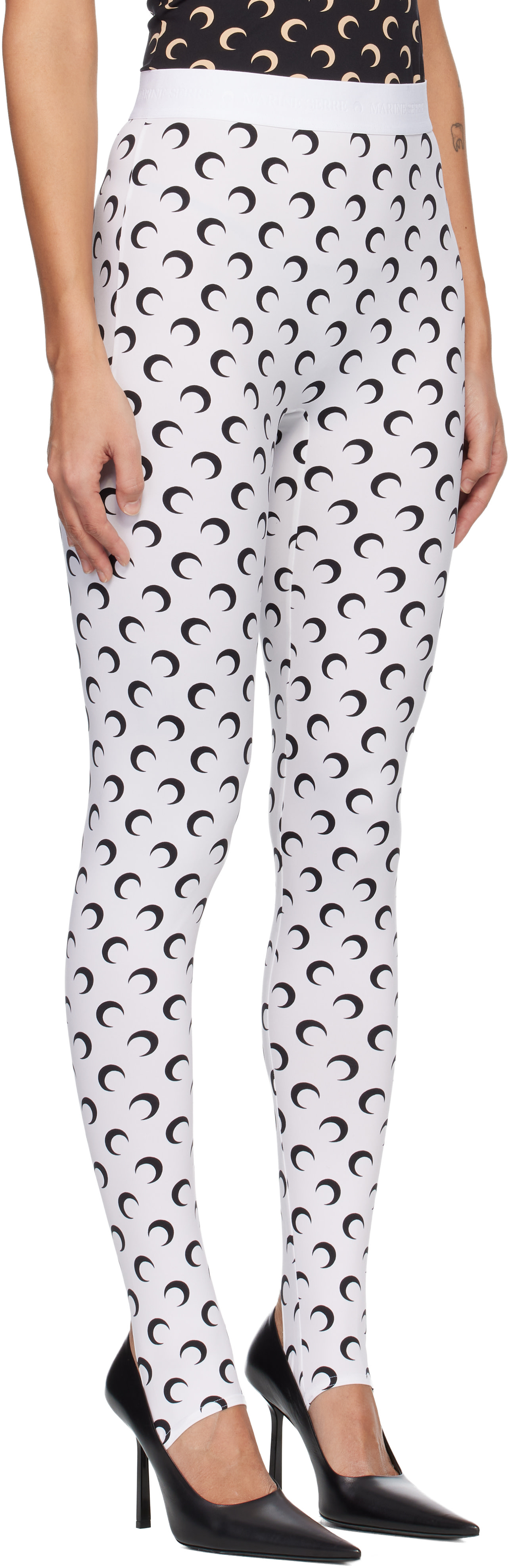 Marine Serre: White Recycled Moon Jersey Stirrup Leggings | SSENSE