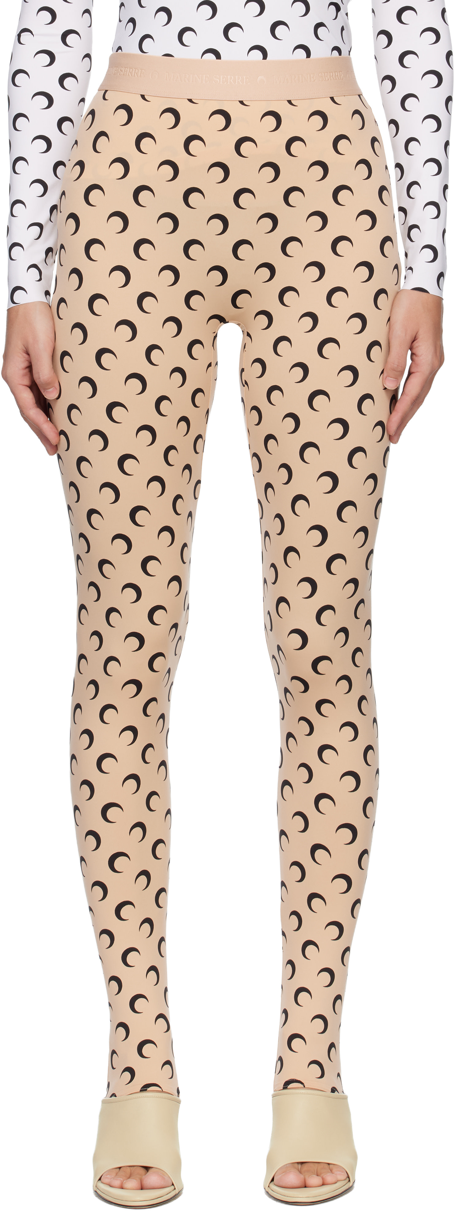 Marine Serre: Beige Recycled Moon Jersey Stirrup Leggings | SSENSE