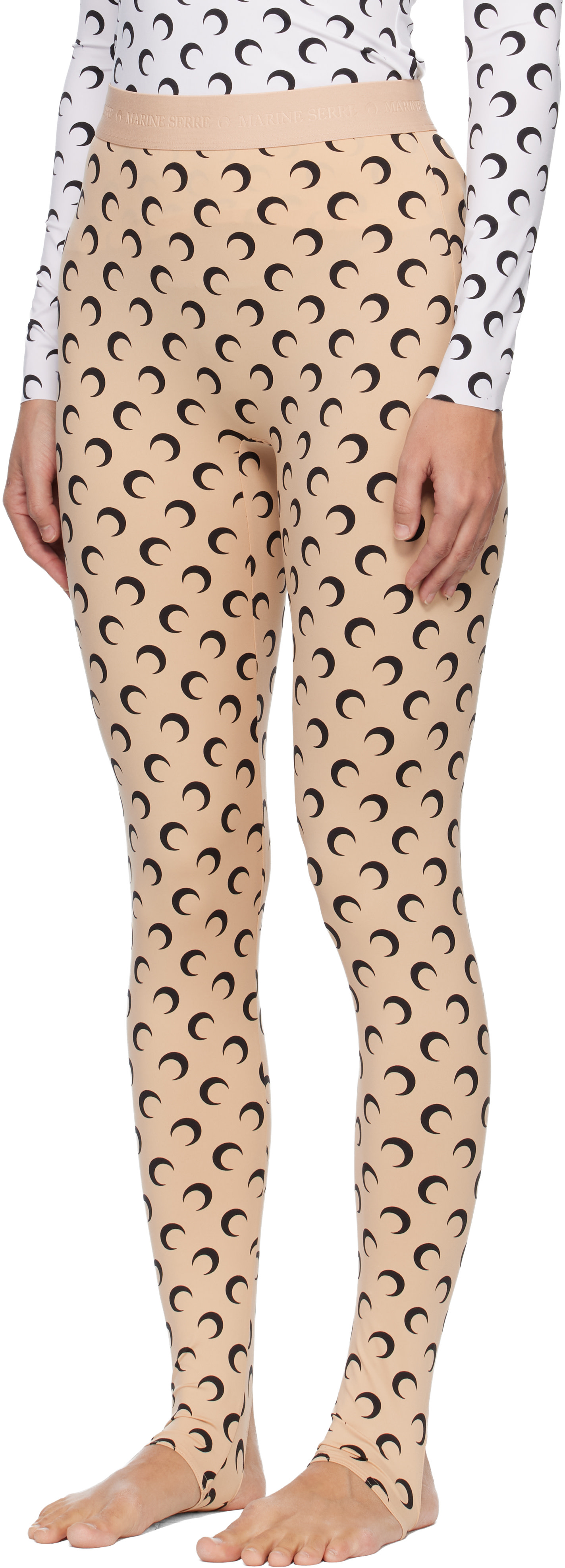 Marine Serre: Beige Recycled Moon Jersey Stirrup Leggings | SSENSE