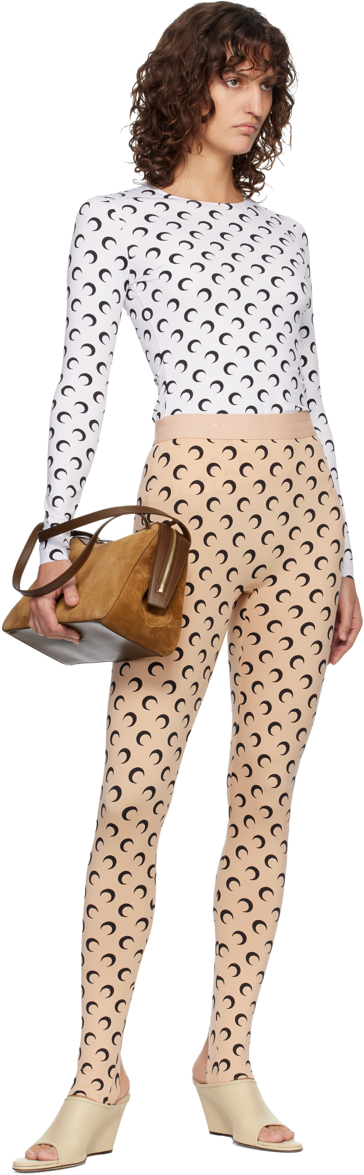 Marine Serre: Beige Recycled Moon Jersey Stirrup Leggings | SSENSE