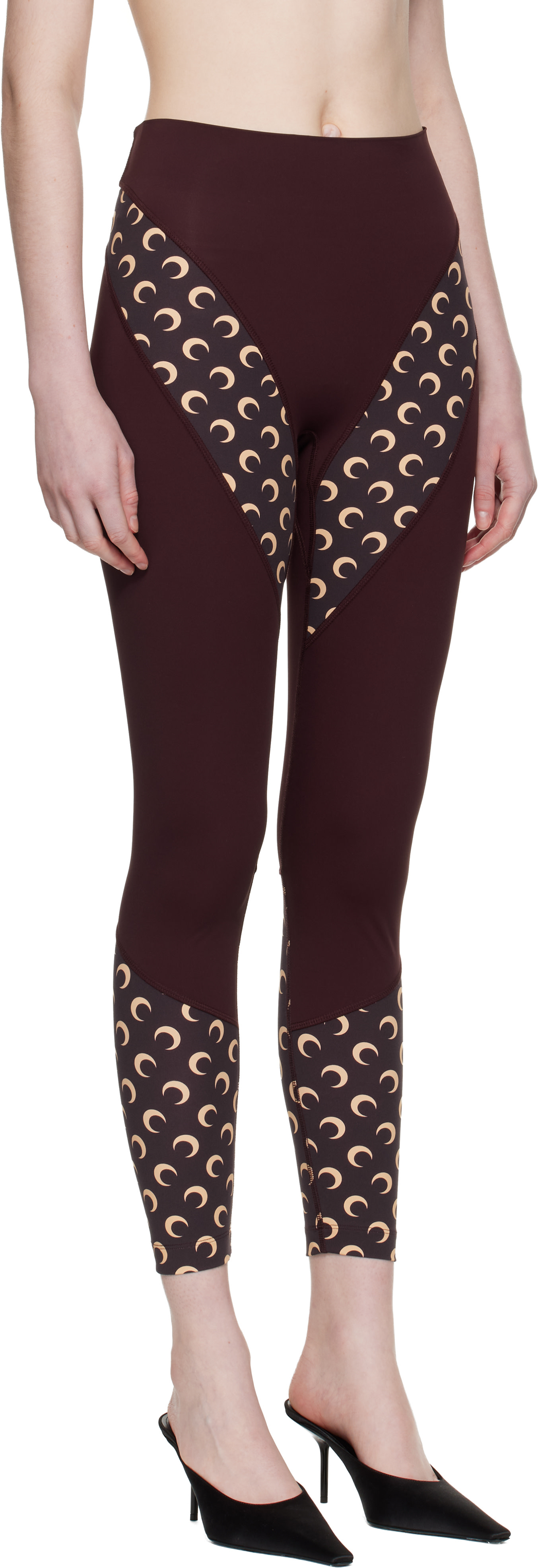 Marine Serre: Burgundy Athleisure Moon Insert Leggings | SSENSE Canada