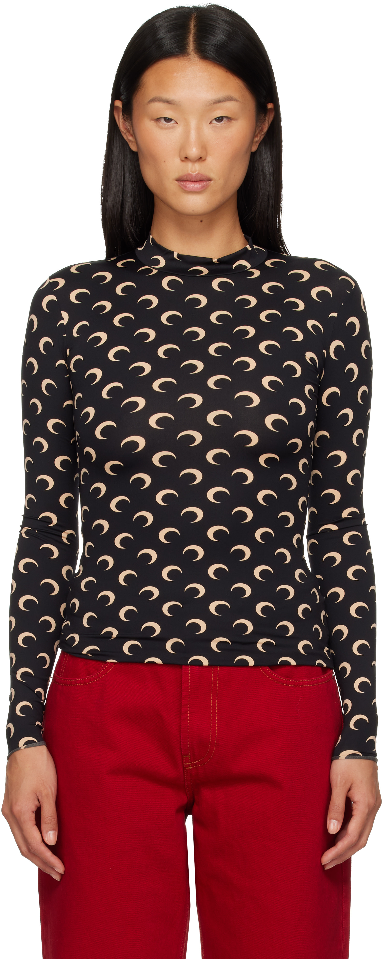 Marine Serre: Black Recycled Moon Jersey Second Skin Top | SSENSE