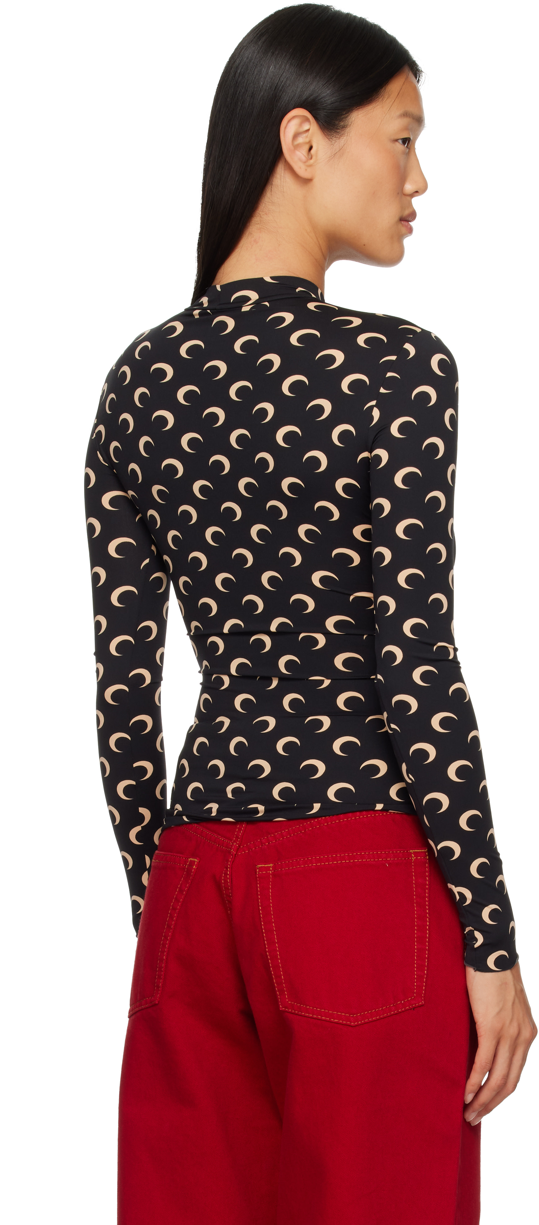 Marine Serre: Black Recycled Moon Jersey Second Skin Top | SSENSE