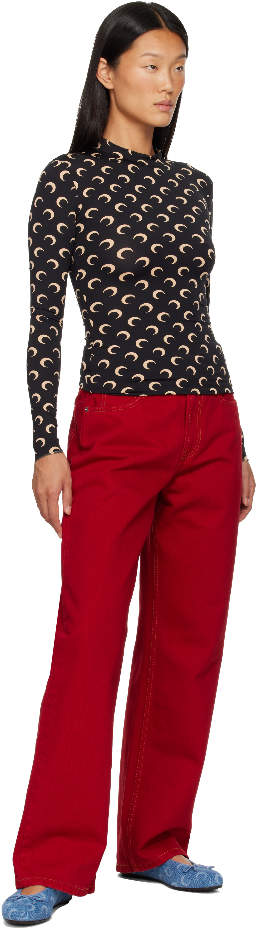 Marine Serre: Black Recycled Moon Jersey Second Skin Top | SSENSE