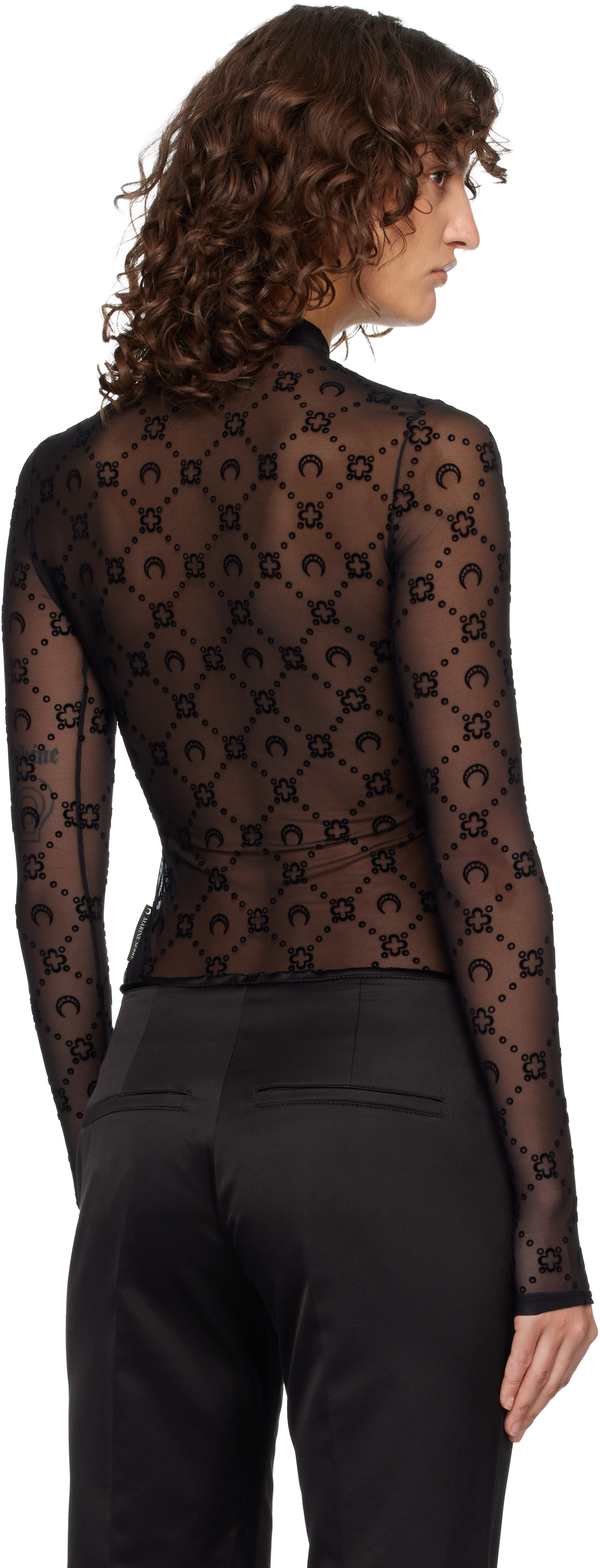 Marine Serre: ブラック Moonogram Mesh Flock セカンドスキン Marine Serre: ブラック Moonogram Mesh Flock セカンドスキン