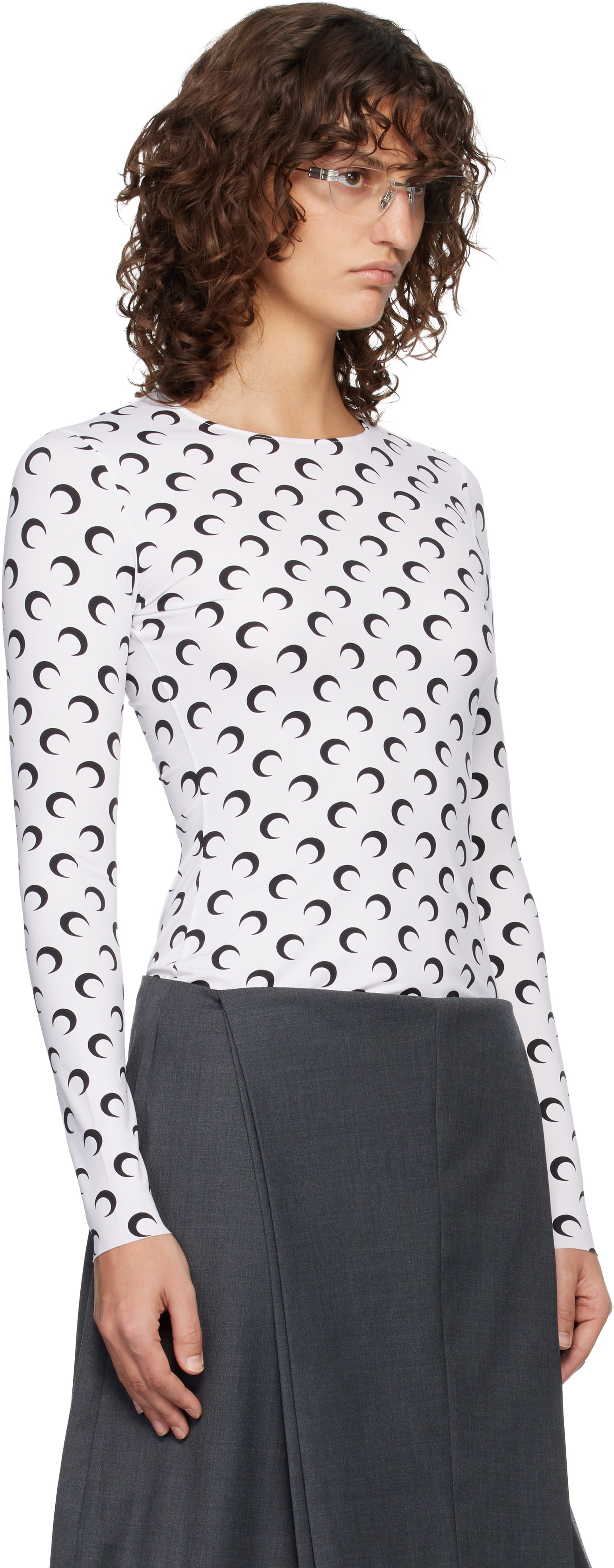 Marine Serre: White Recycled Moon Jersey Second Skin Crewneck T