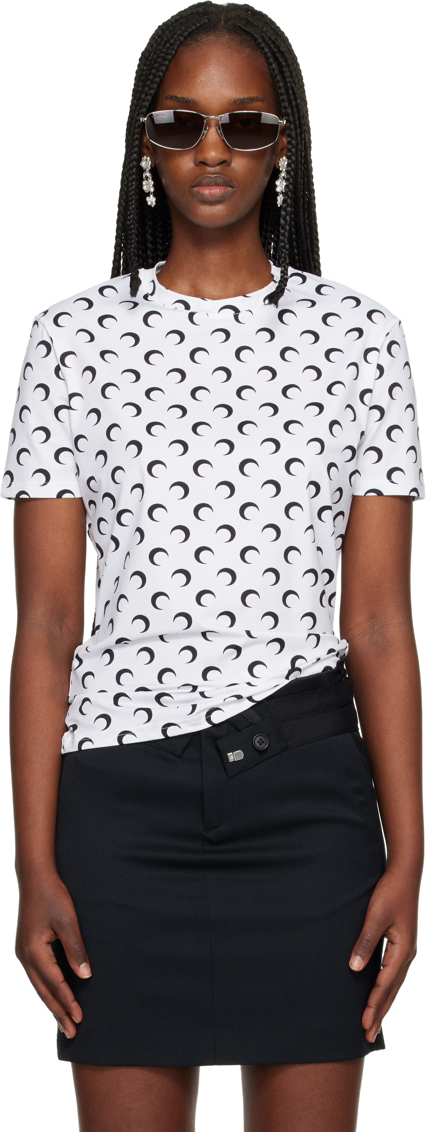 Marine Serre: White Moon Printed Jersey Short Sleeves Crewneck T