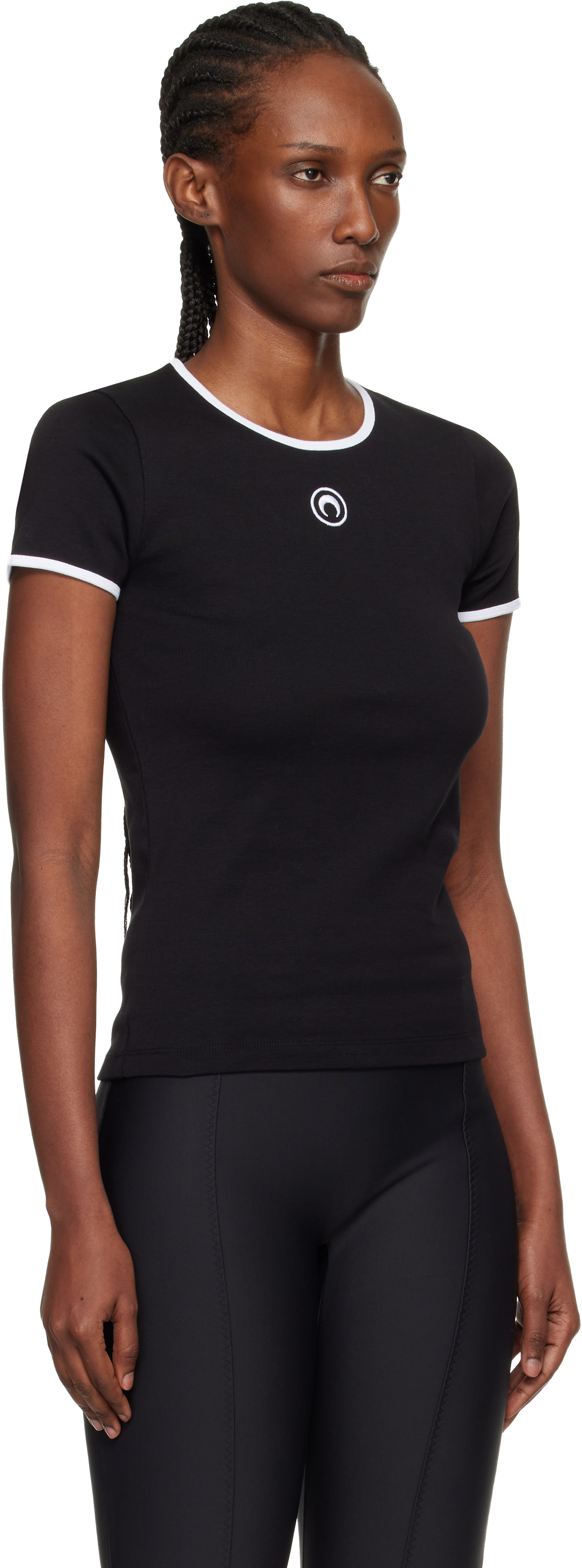 Marine Serre: Black Moon Logo Bicolor Baby Fit T-shirt | SSENSE Canada