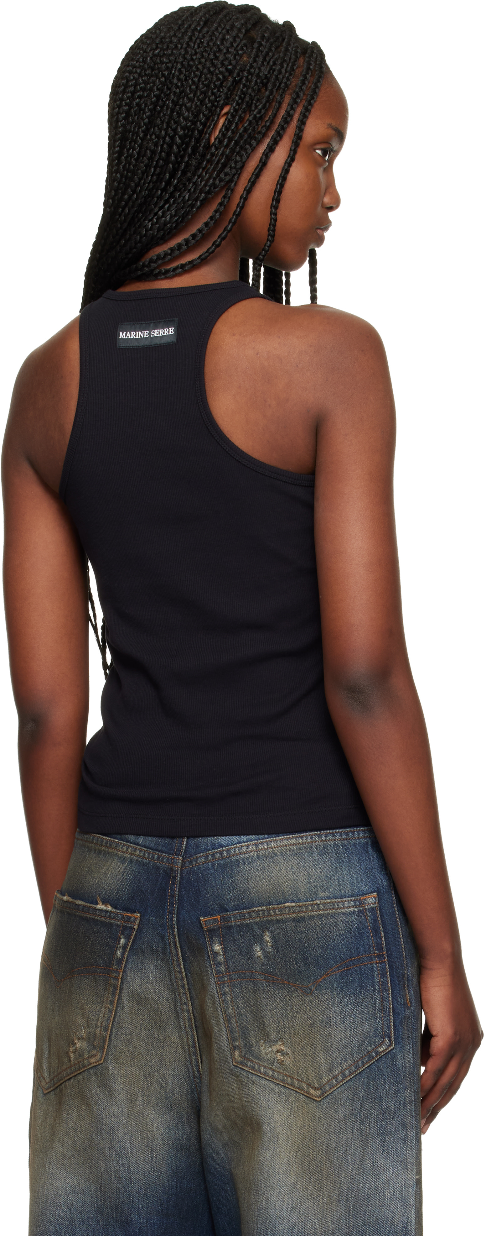 Marine Serre: Black Moon Logo Ribbed Jersey Tank Top | SSENSE