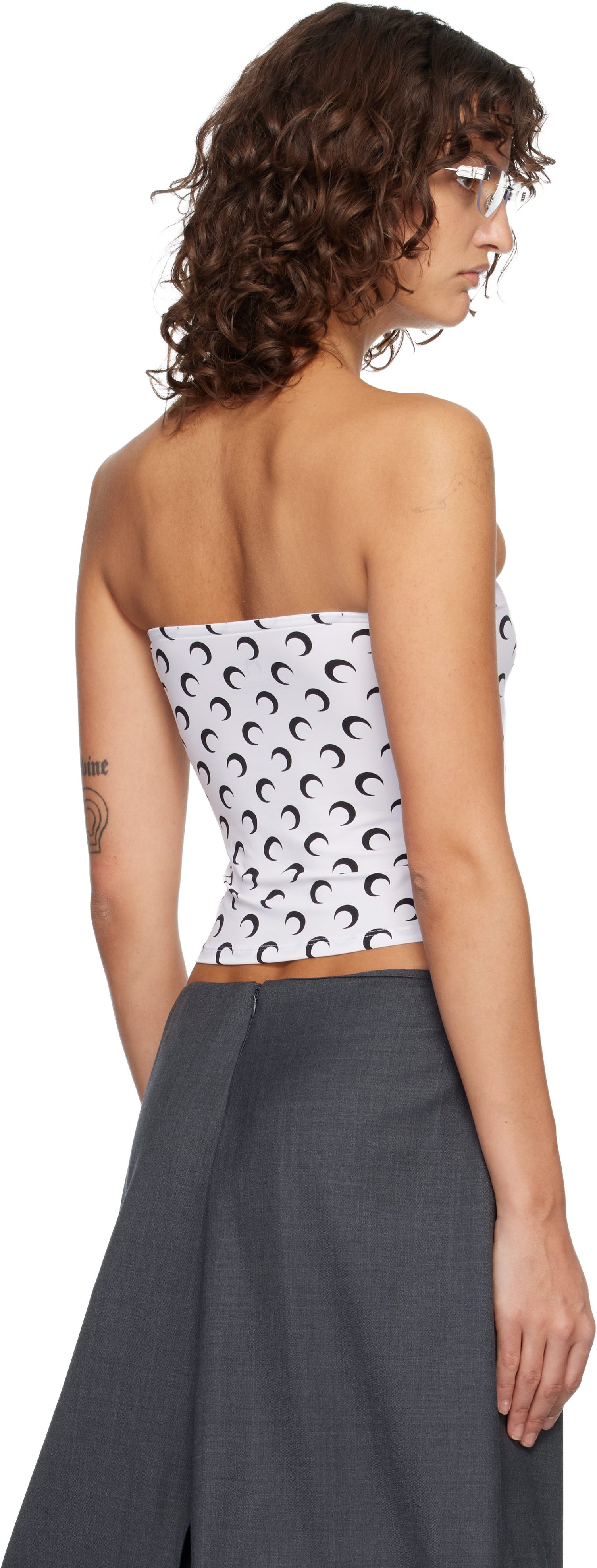 Marine Serre: White Recycled Moon Jersey Second Skin Tube Top | SSENSE
