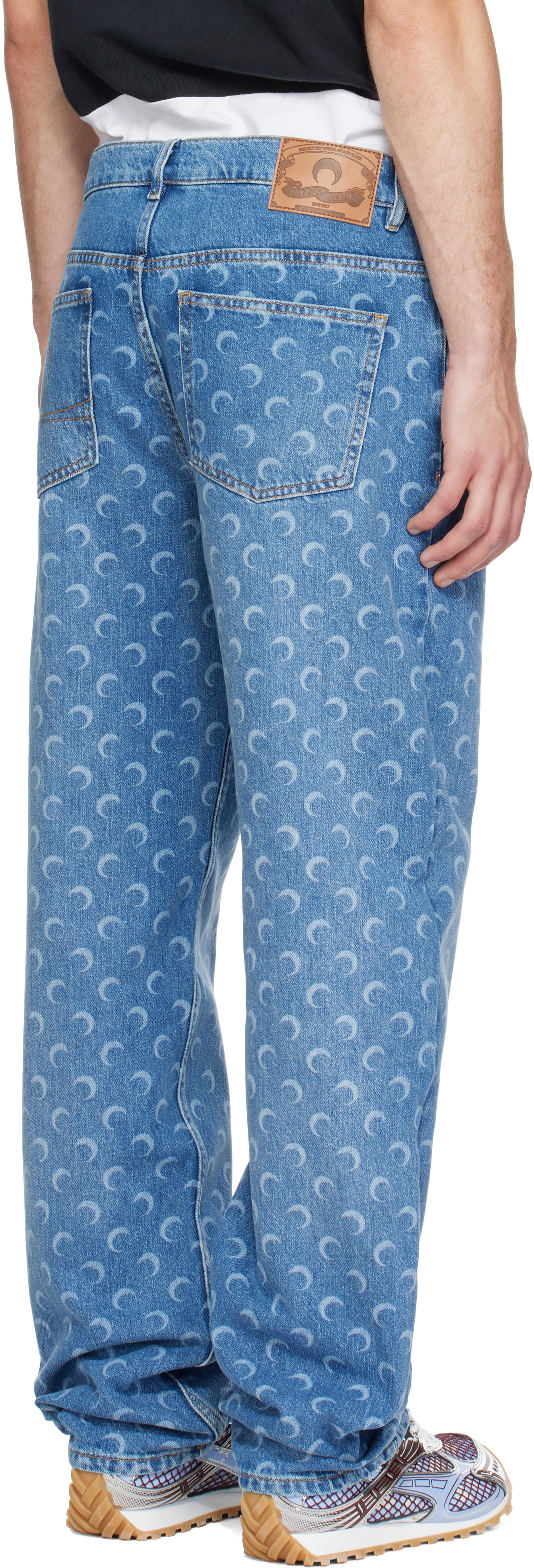 Marine Serre: Blue Moon Laser Wash Denim Straight Jeans | SSENSE