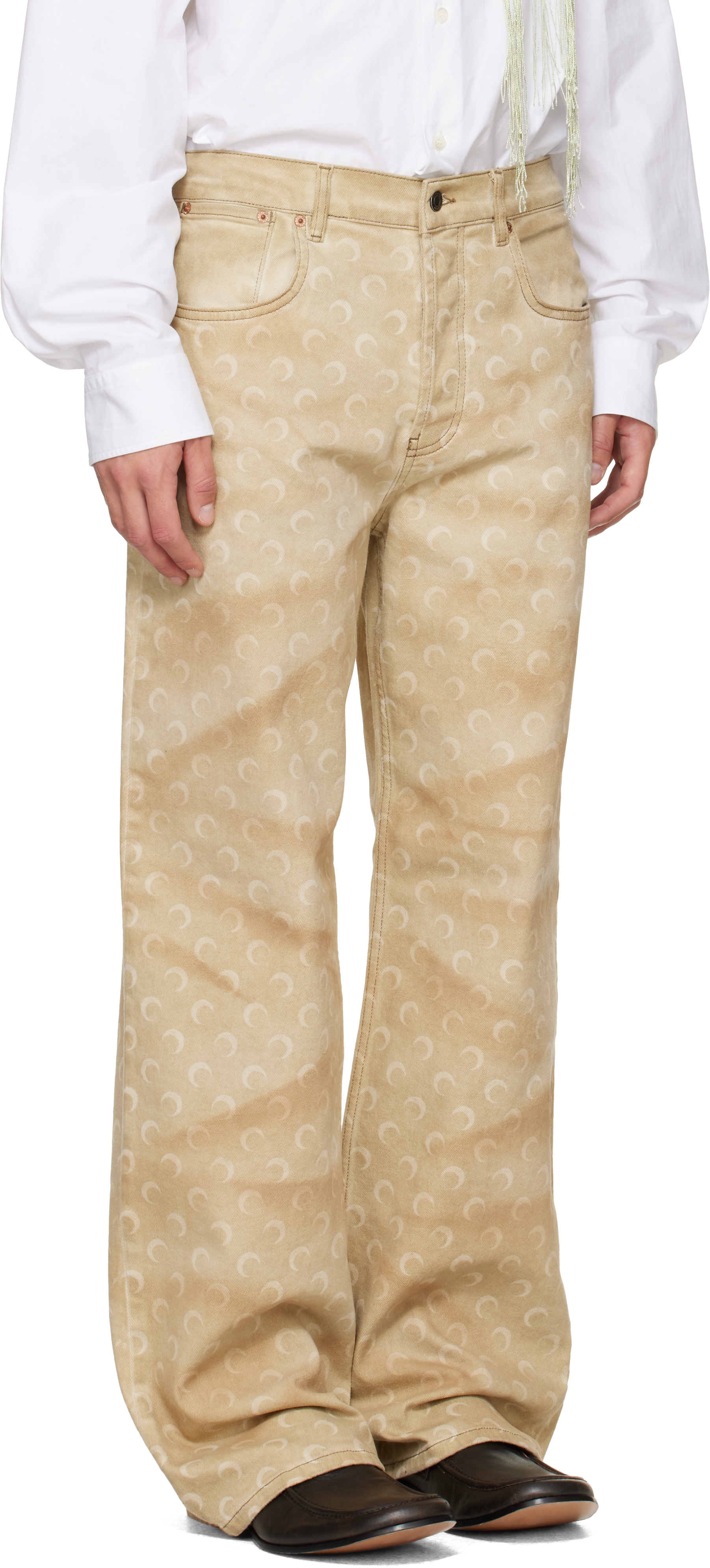 Marine Serre: Beige Faded Moon Denim Straight Jeans | SSENSE