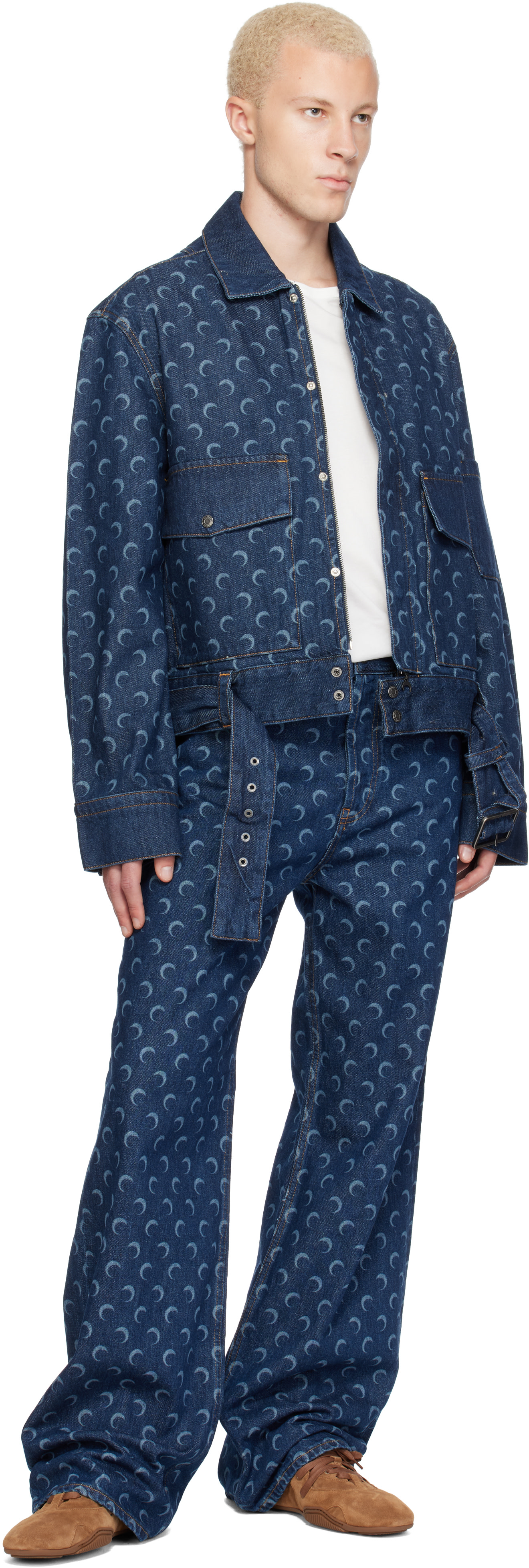 Marine Serre: Blue Denim Straight Jeans | SSENSE