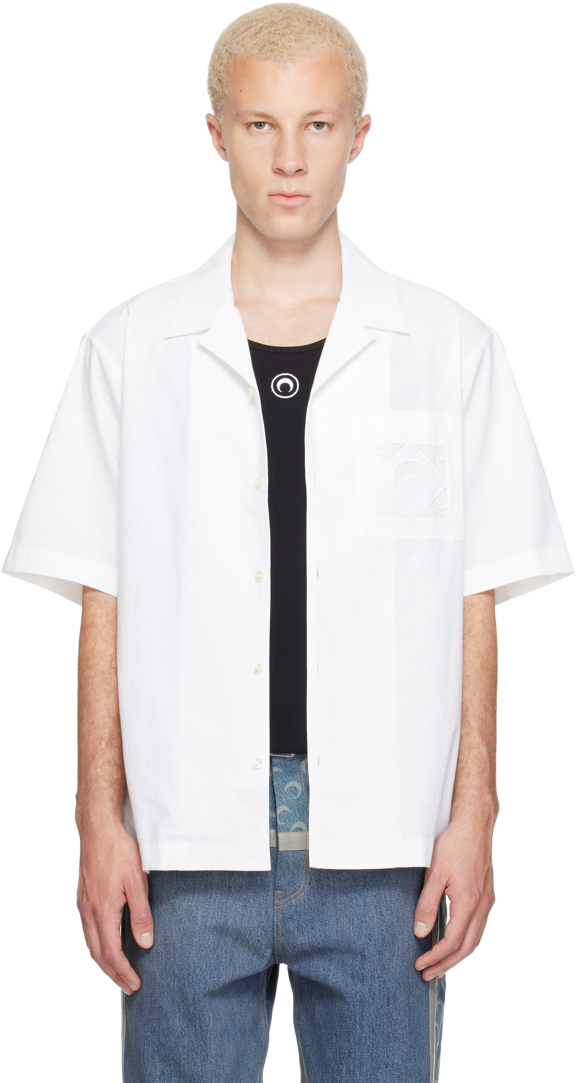 Marine Serre: White Regenerated 'Household Linens' S/S Shirt | SSENSE