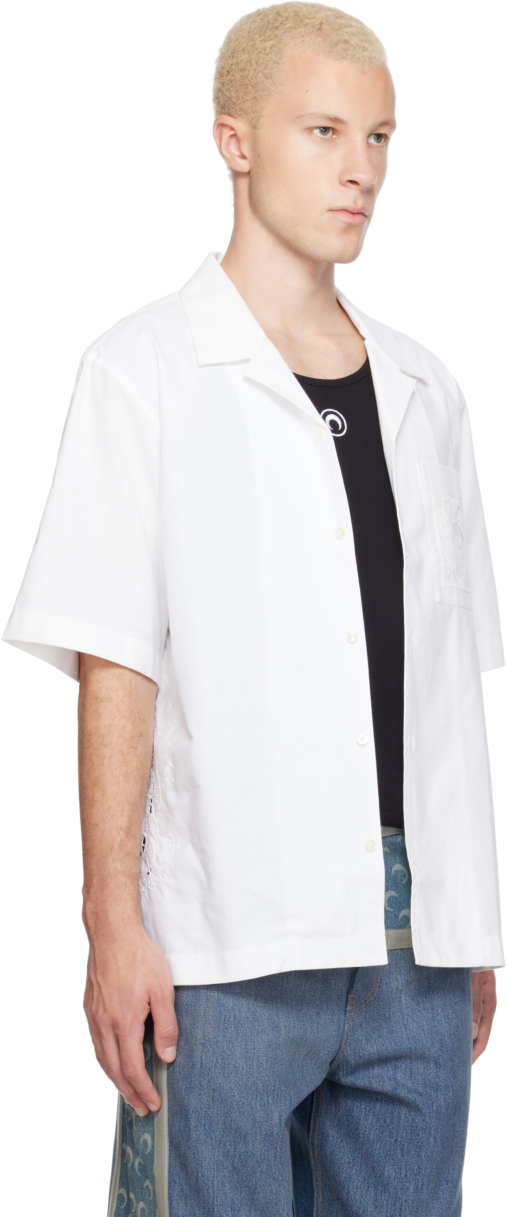 Marine Serre: White Regenerated 'Household Linens' S/S Shirt | SSENSE