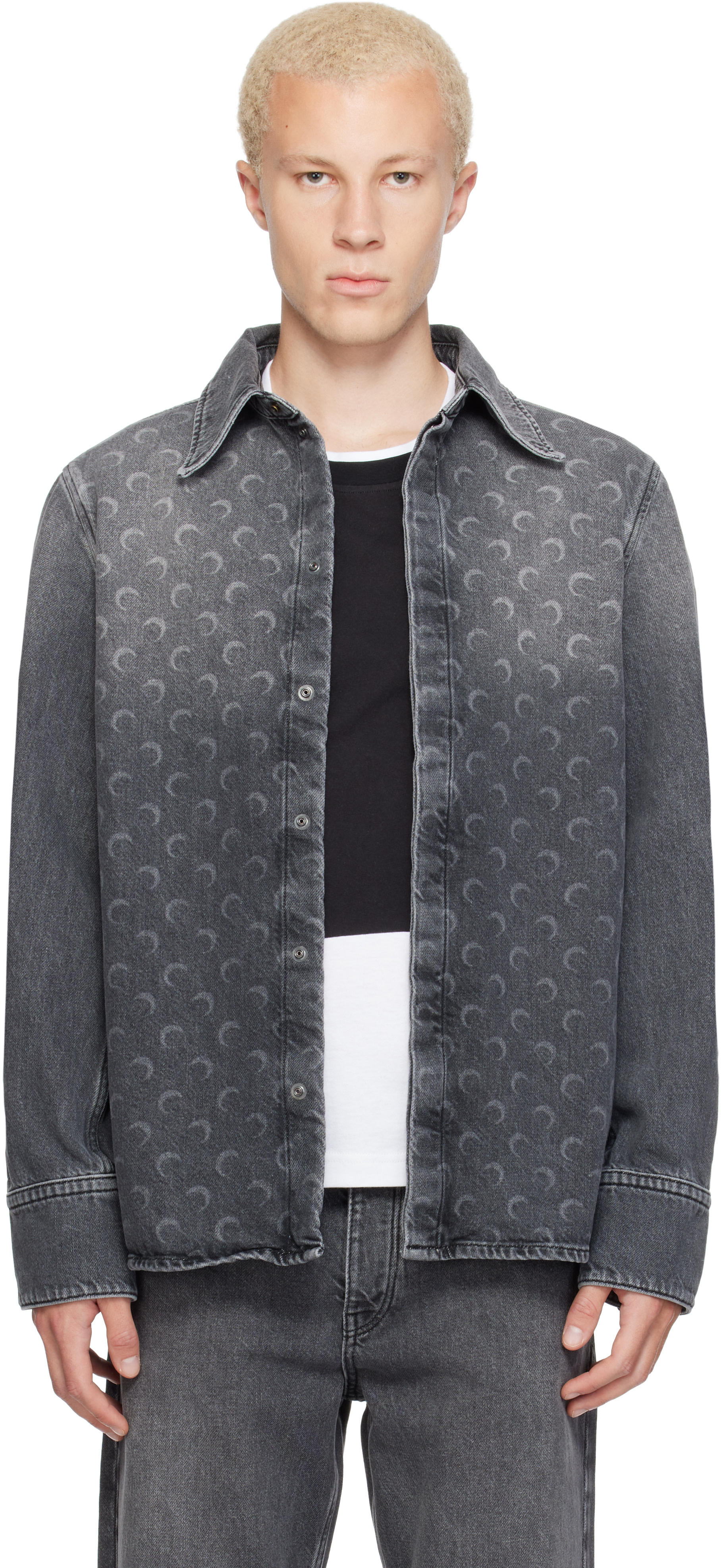 Marine Serre: Gray Moon Laser Wash LS Denim Shirt | SSENSE