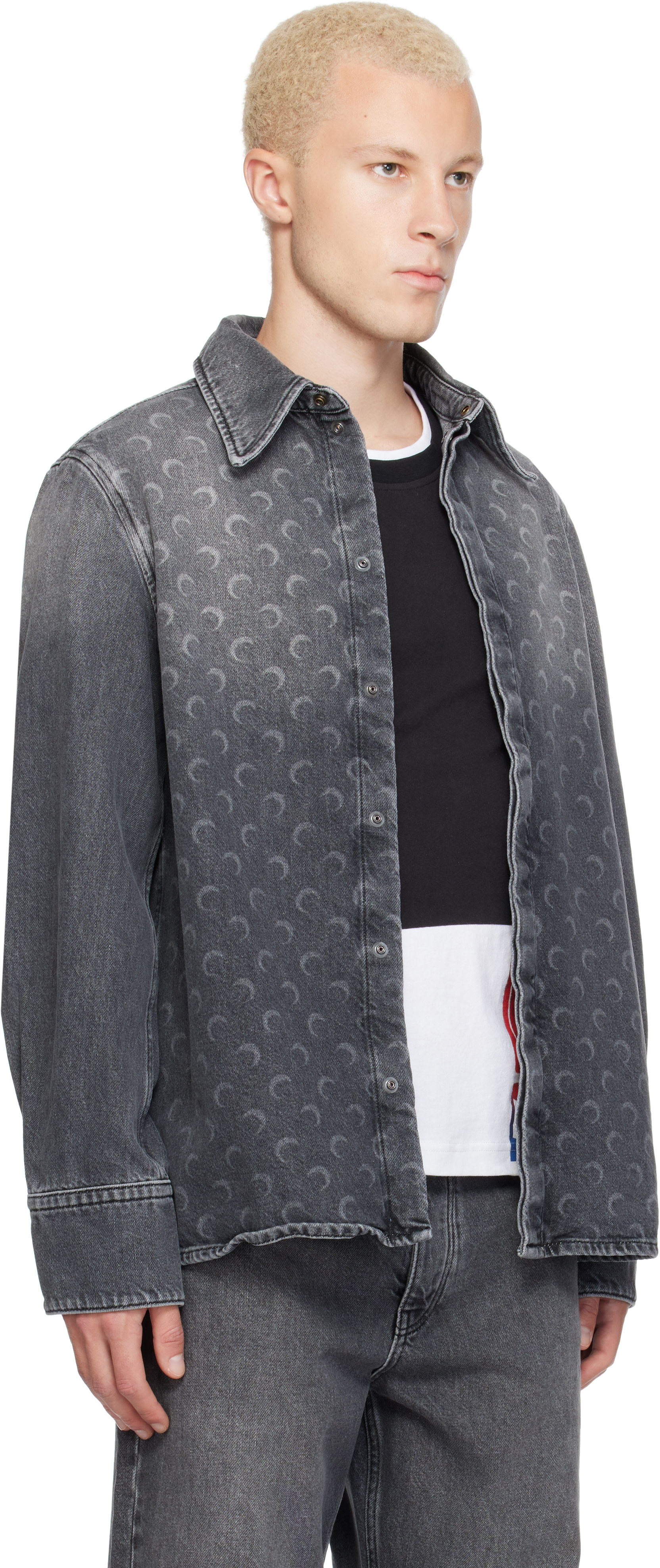 Marine Serre: Gray Moon Laser Wash LS Denim Shirt | SSENSE