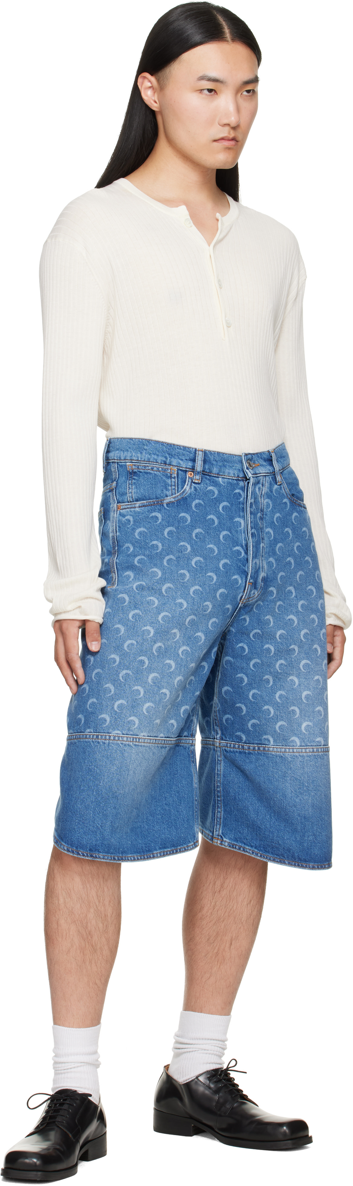 Marine Serre: Blue Denim Bermuda Shorts | SSENSE
