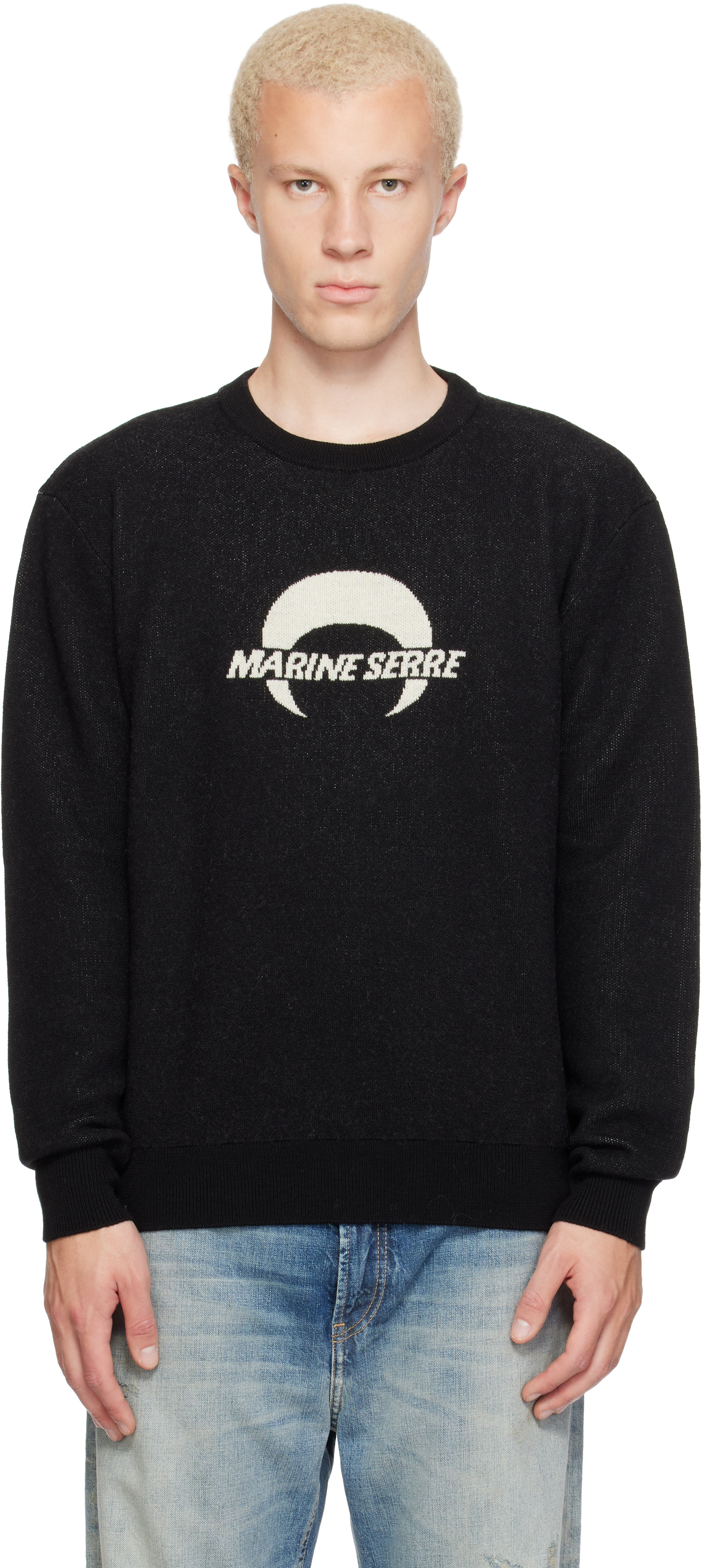 Marine Serre: ブラック メリノウール ニット 長袖セーター | SSENSE 日本
