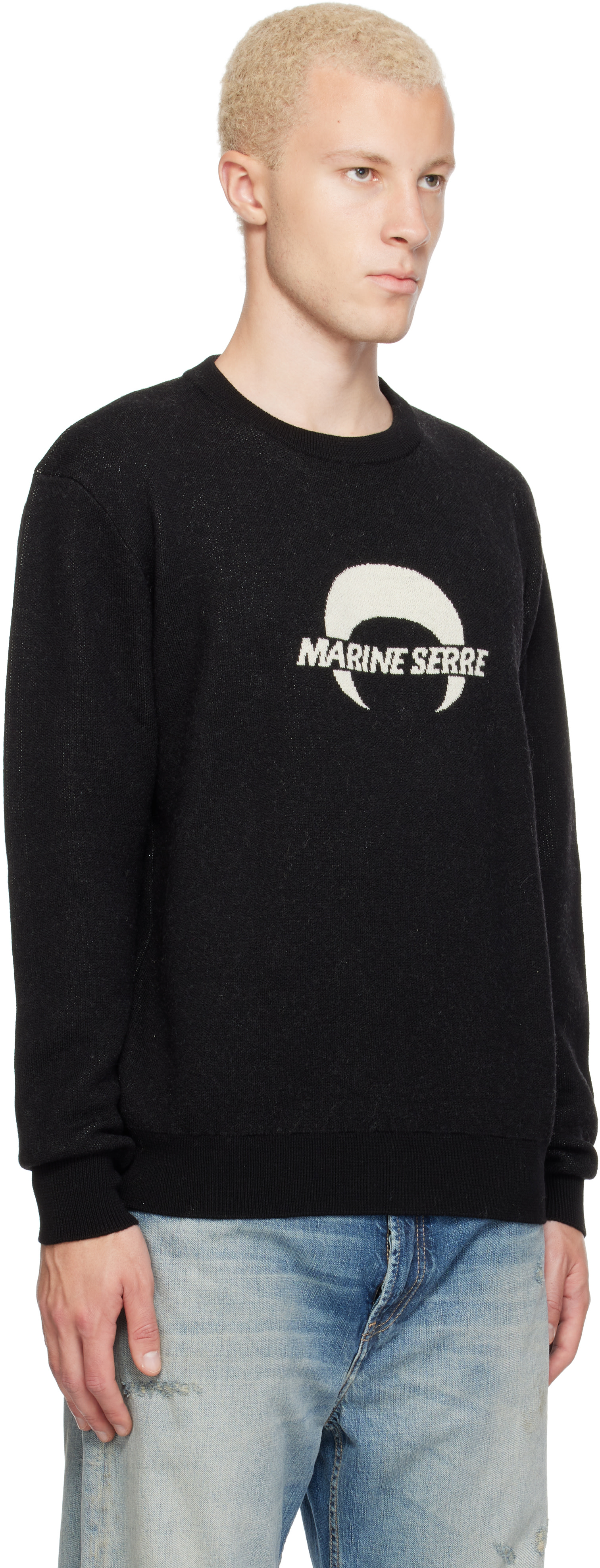 Marine Serre: ブラック メリノウール ニット 長袖セーター | SSENSE 日本